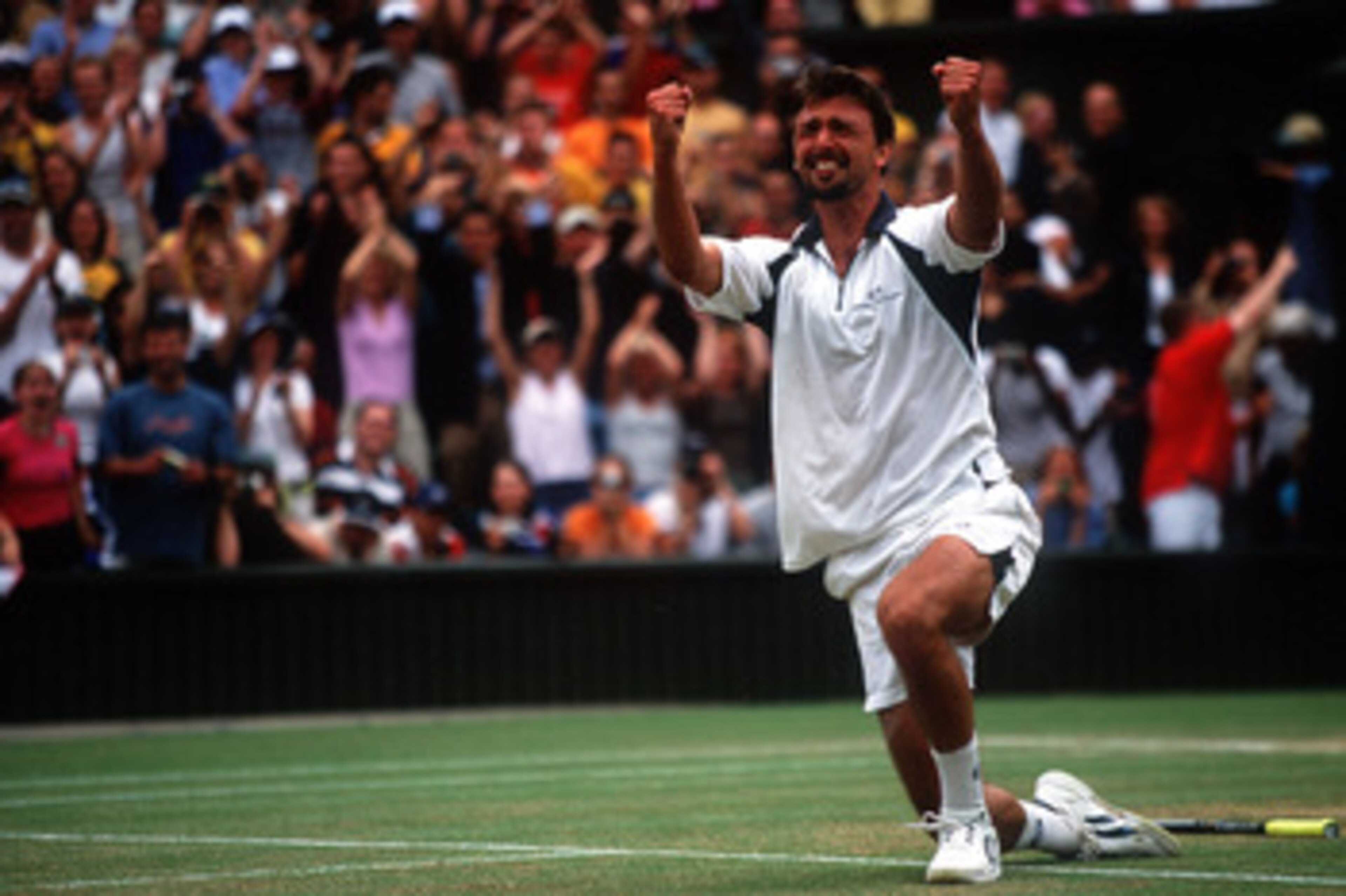 9 Jul 2001: Goran Ivanisevic of Croatia celebrates in tears after winning against Pat Rafter of Australia in the Men's Final's of The All England Lawn Tennis Championship at Wimbledon, London. Mandatory Credit: Gary M. Prior/ALLSPORT 9 Jul 2001: Goran Ivanisevic of Croatia celebrates in tears after winning against Pat Rafter of Australia in the Men's Final's of The All England Lawn Tennis Championship at Wimbledon, London. Mandatory Credit: Gary M. Prior/ALLSPORT