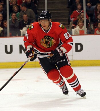 CHICAGO, IL - MARCH 23:  Marian Hossa #81 of the Chicago Blackhawks skates against the Florida Panthers at the United Center on March 23, 2011 in Chicago, Illinois. The Blackhawks defeated the Panthers 4-0.  (Photo by Bruce Bennett/Getty Images)