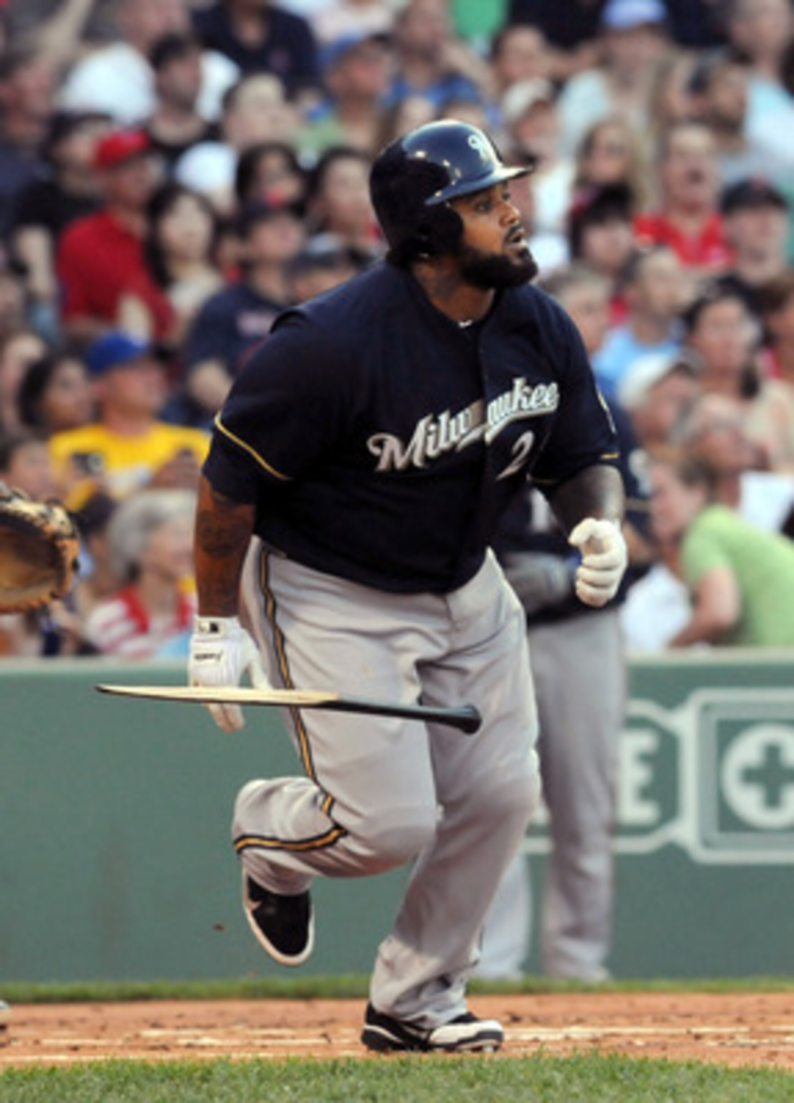 BOSTON, MA - JUNE 18: Prince Fielder #28 of the Milwaukee Brewers shatters his bat as he flies out during the first inning against the Boston Red Sox at Fenway Park on June 18, 2011 in Boston, Massachusetts. (Photo by Darren McCollester/Getty Images) BOSTON, MA - JUNE 18: Prince Fielder #28 of the Milwaukee Brewers shatters his bat as he flies out during the first inning against the Boston Red Sox at Fenway Park on June 18, 2011 in Boston, Massachusetts. (Photo by Darren McCollester/Getty Images)