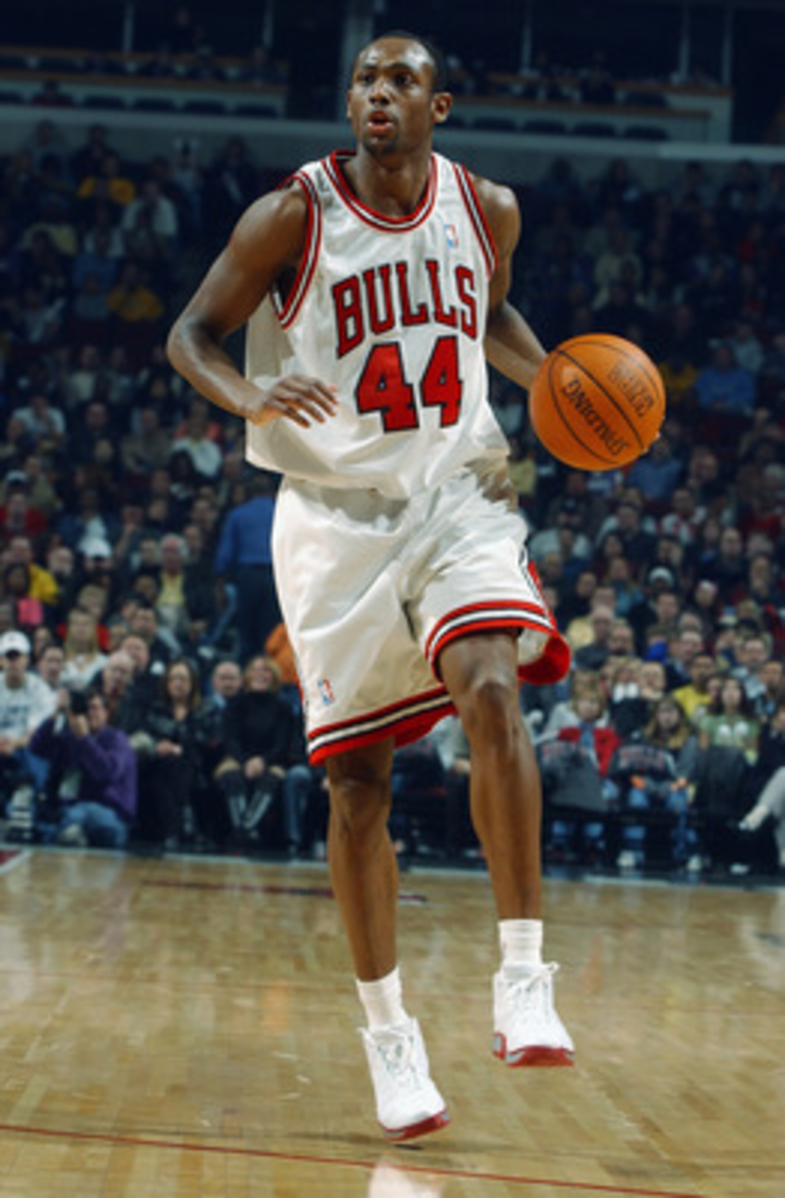 CHICAGO - MARCH 29:  Trenton Hassell #44 of the Chicago Bulls moves the ball during the game against the Sacramento Kings at the United Center on March 29, 2003 in Chicago, Illinois.  The Kings won 107-92.  NOTE TO USER: User expressly acknowledges and ag
