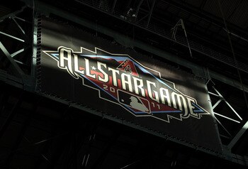 PHOENIX, AZ - JUNE 04:  Sunlight hits a logo for the 2011 MLB All Star Game during the Major League Baseball game between the Washington Nationals and the Arizona Diamondbacks at Chase Field on June 4, 2011 in Phoenix, Arizona.  The Diamondbacks defeated