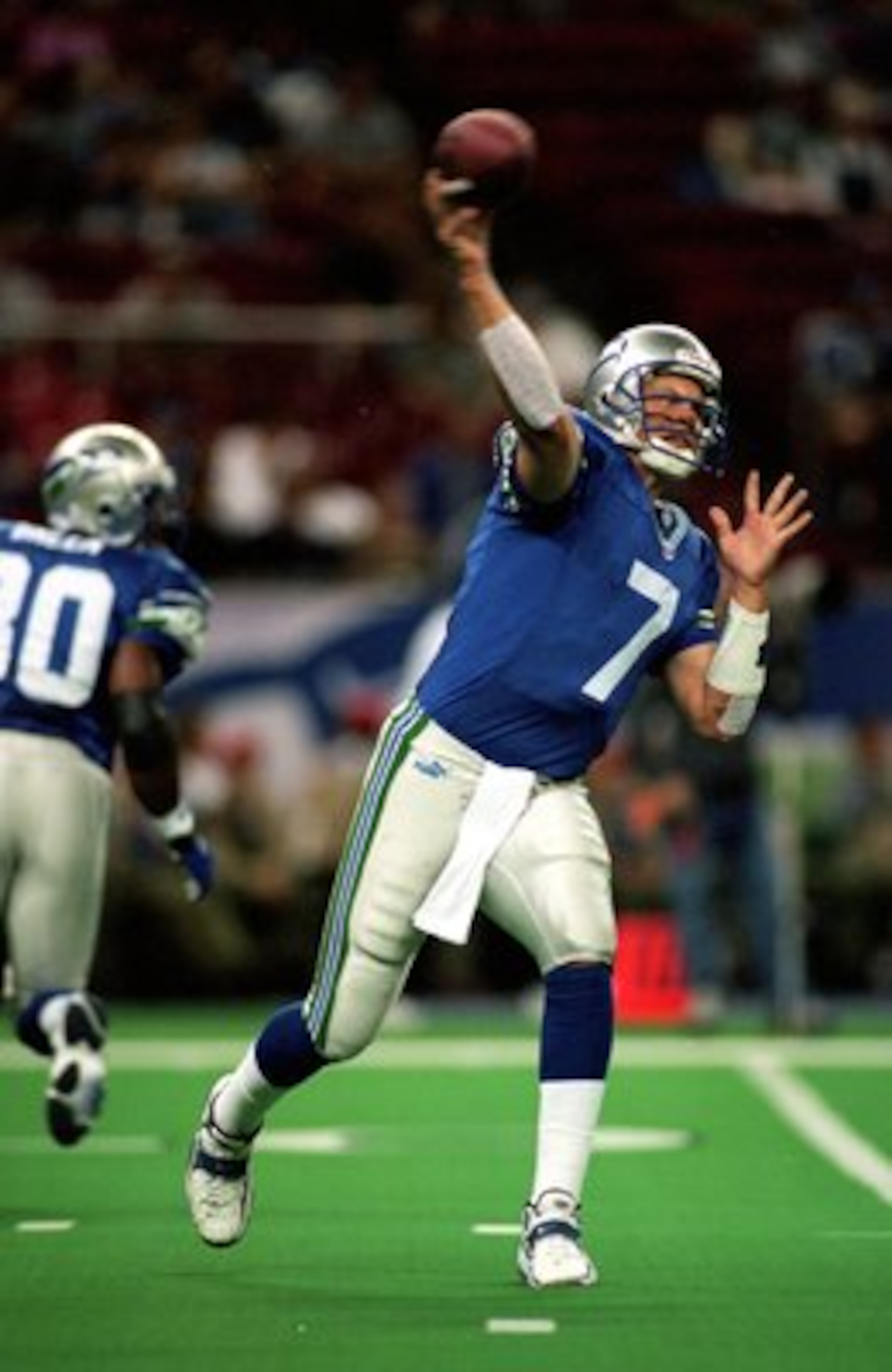 12 Sep 1999: Jon Kitna #7 of the Seattle Seahawks passes the ball during the game against the Detroit Lions at The Kingdome in Seattle, Washington. The Lions defeated the Seahawks 28-20. Mandatory Credit: Otto Greule Jr. /Allsport 12 Sep 1999: Jon Kitna #7 of the Seattle Seahawks passes the ball during the game against the Detroit Lions at The Kingdome in Seattle, Washington. The Lions defeated the Seahawks 28-20. Mandatory Credit: Otto Greule Jr. /Allsport