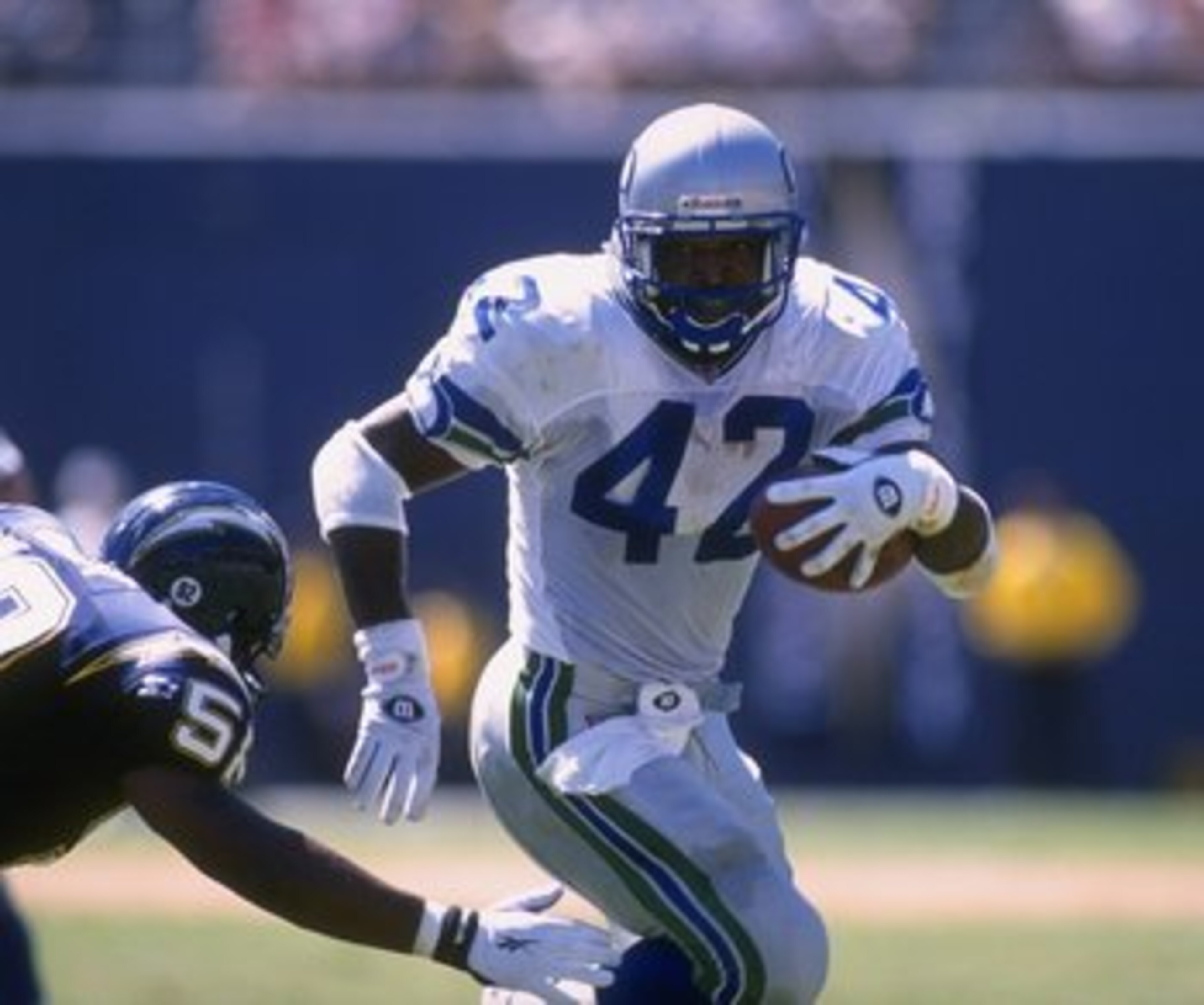 10 Sep 1995:  Running back Chris Warren of the Seattle Seahawks carries the football during the Seahawks 14-10 loss to the San Diego Chargers at Jack Murphy Stadium in San Diego, California.  Mandatory Credit:  Doug Pensinger/Allsport