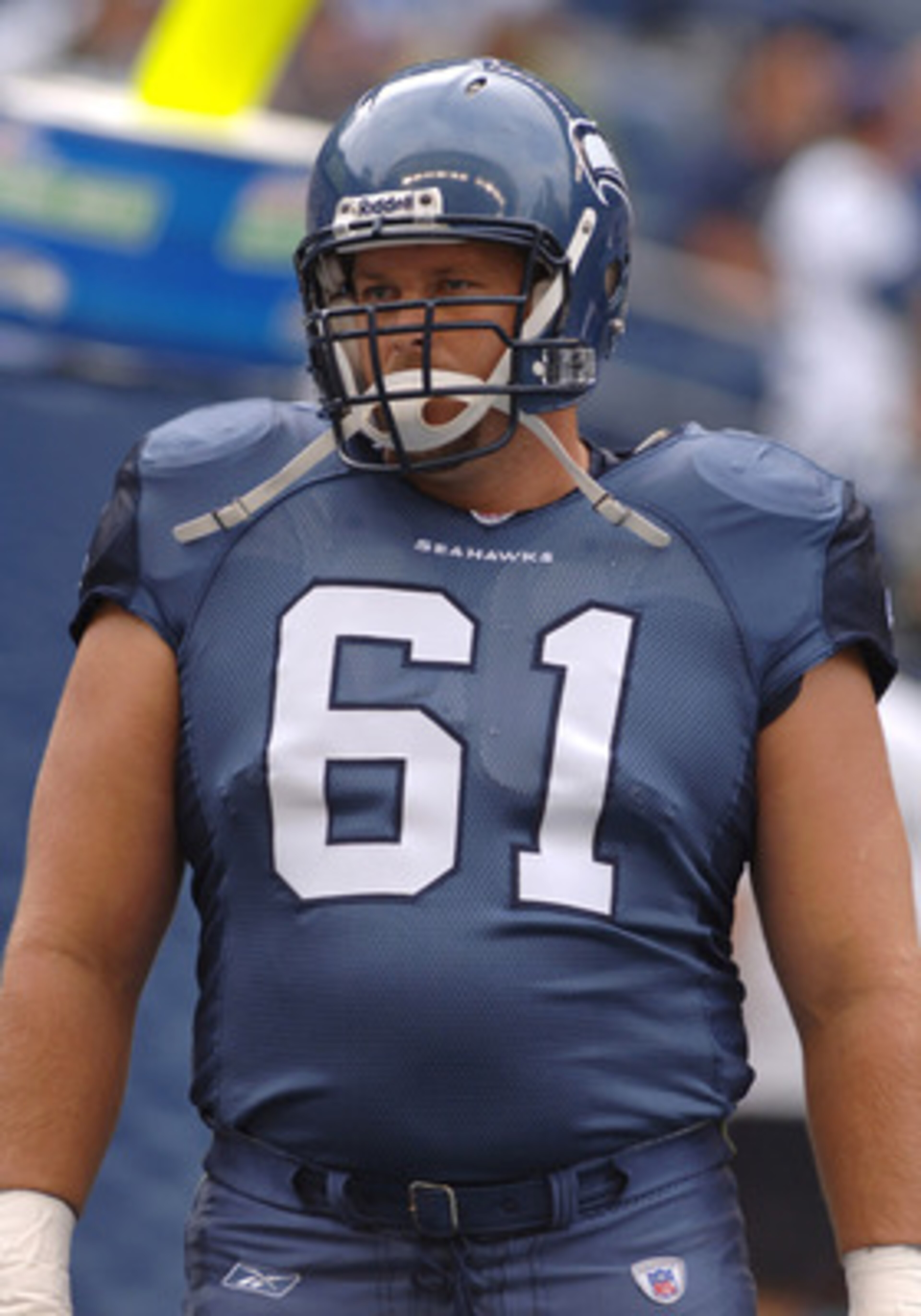 Seattle Seahawks center Robbie Tobeck blocks upfield   against the Dallas Cowboys  in a pre-season game August  22, 2005 in Seattle.  The Cowboys defeated the Seahawks 18 - 10.  (Photo by Al Messerschmidt/Getty Images)