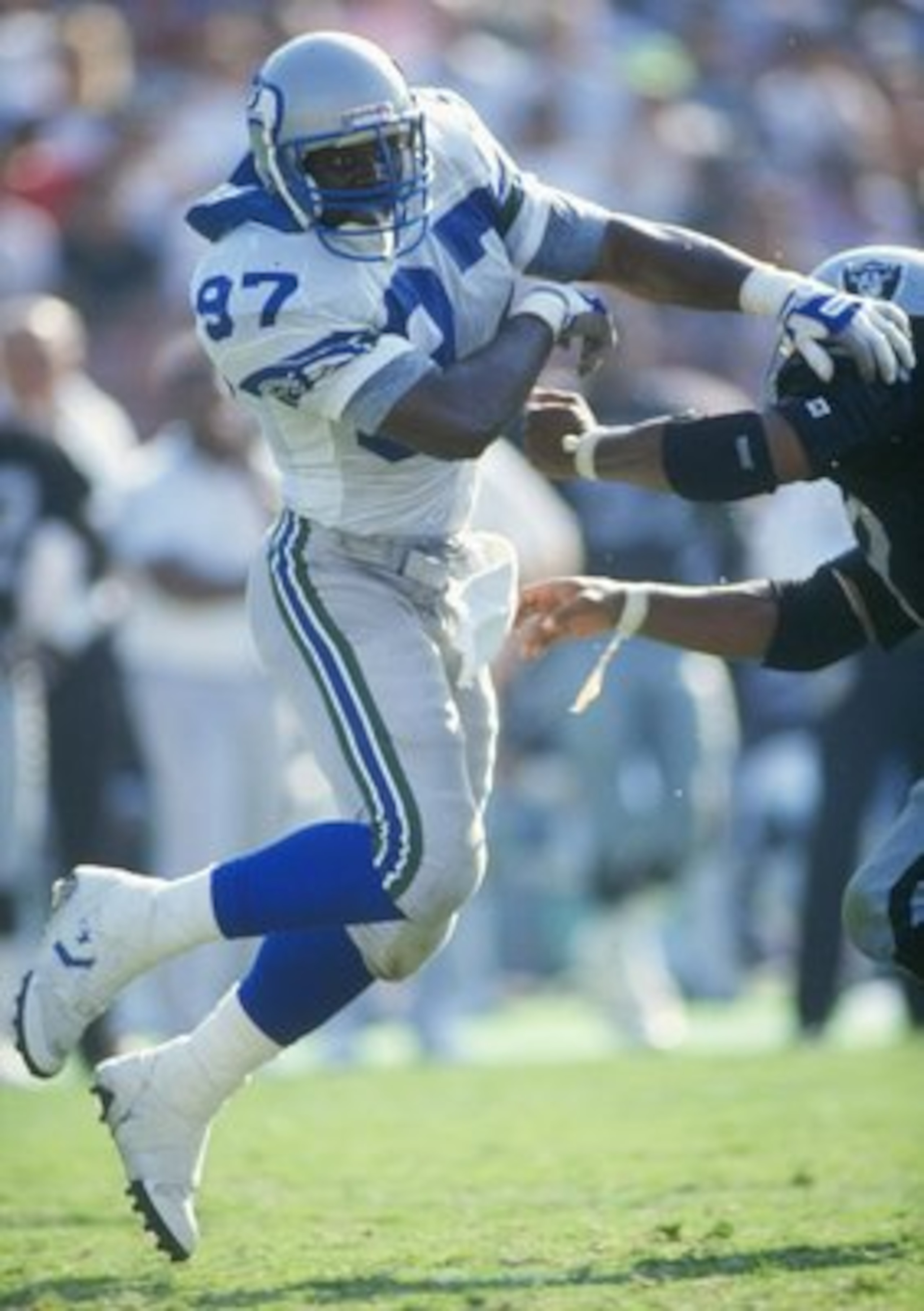 14 Oct 1990: Defensive lineman Rufus Porter of the Seattle Seahawks works against the Los Angeles Raiders during a game at the Los Angeles Memorial Coliseum in Los Angeles, California. The Raiders won the game, 24-17. 14 Oct 1990: Defensive lineman Rufus Porter of the Seattle Seahawks works against the Los Angeles Raiders during a game at the Los Angeles Memorial Coliseum in Los Angeles, California. The Raiders won the game, 24-17.