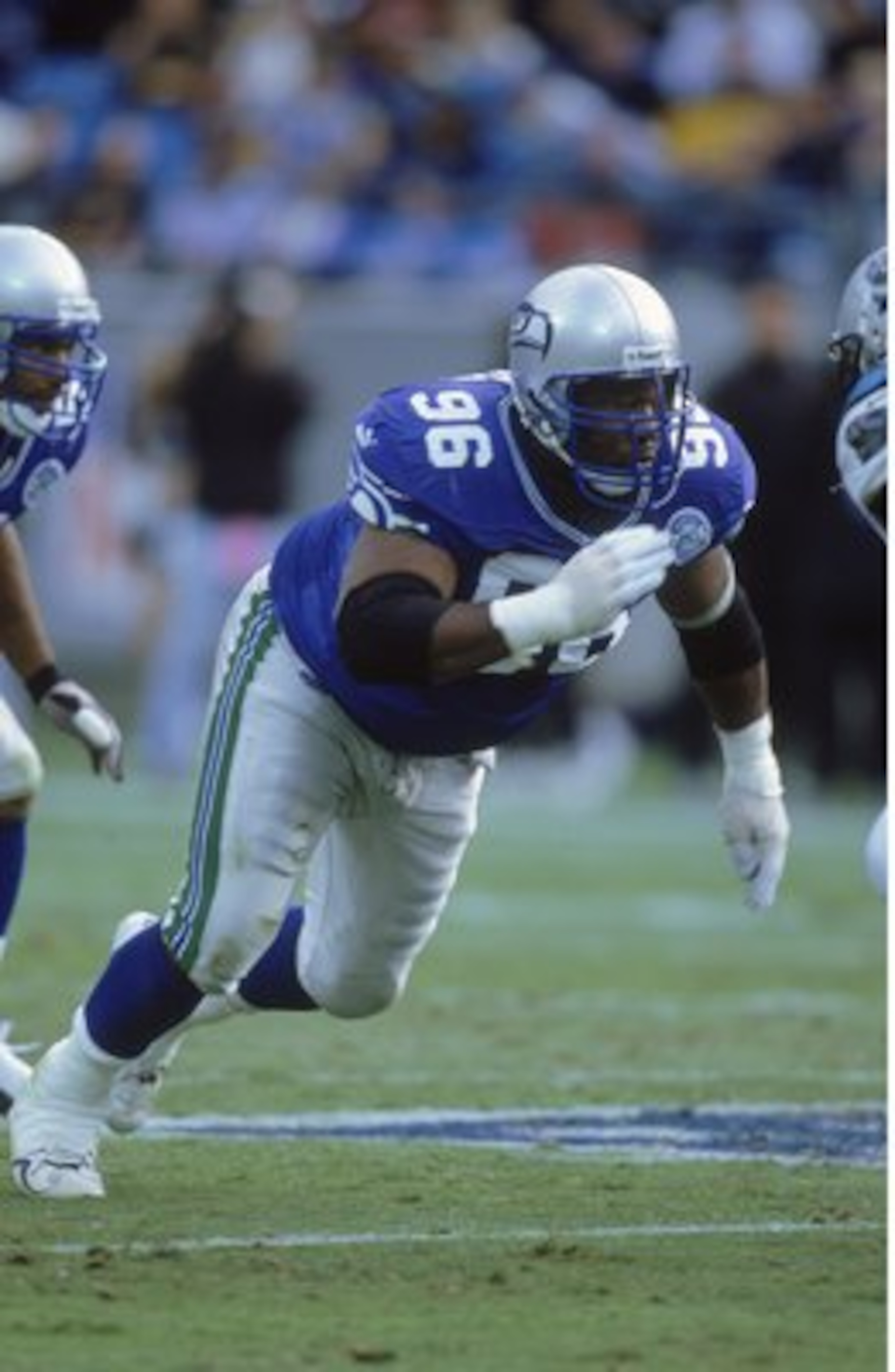 8 Oct 2000:  Cortez Kennedy #96 of the Seattle Seahawks gets ready to block during the game against the Carolina Panthers at the Ericsson Stadium in Charlotte, North Carolina.  The Panthers defeated the Seahawks 23-3.Mandatory Credit: Scott Halleran  /All