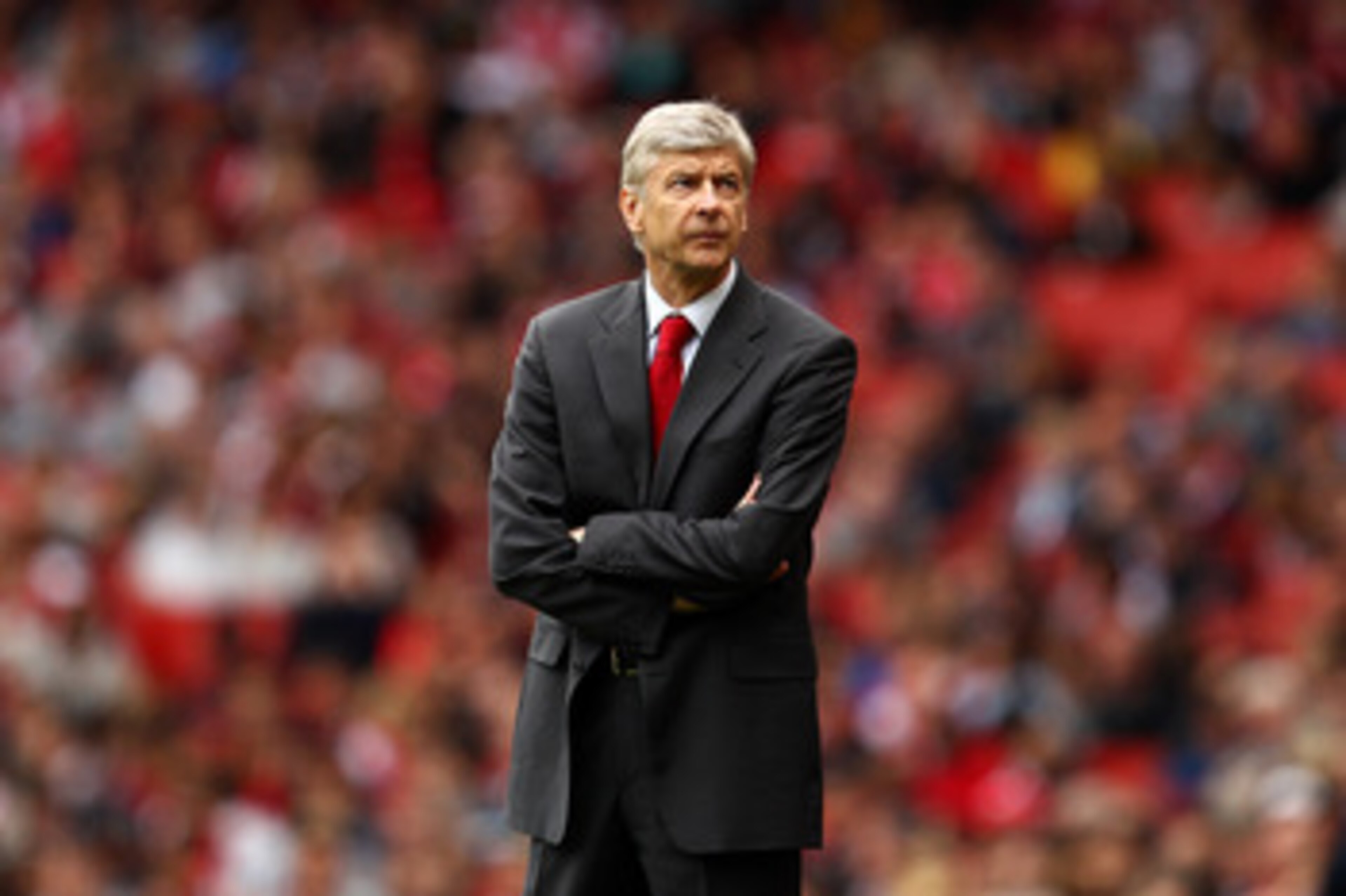 LONDON, ENGLAND - MAY 15:  Arsene Wenger manager of Arsenal looks skywards during the Barclays Premier League match between Arsenal and Aston Villa at the Emirates Stadium on May 15, 2011 in London, England.  (Photo by Richard Heathcote/Getty Images)
