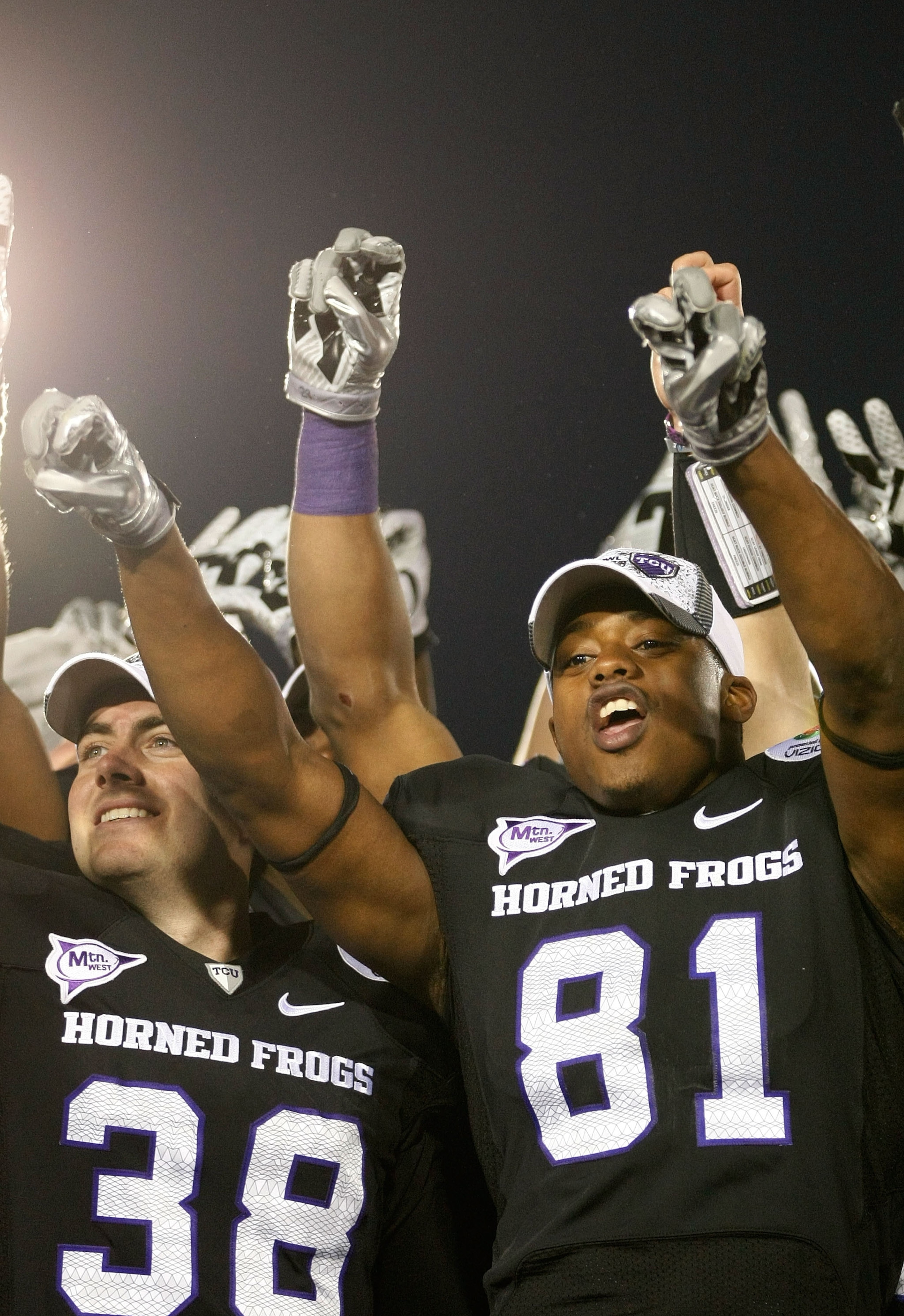 PASADENA, CA - JANUARY 01:  Wide receiver Alonzo Adams #81 of the TCU Horned Frogs celebrates after defeating the Wisconsin Badgers 21-19 in the 97th Rose Bowl game on January 1, 2011 in Pasadena, California.  (Photo by Jeff Gross/Getty Images)
