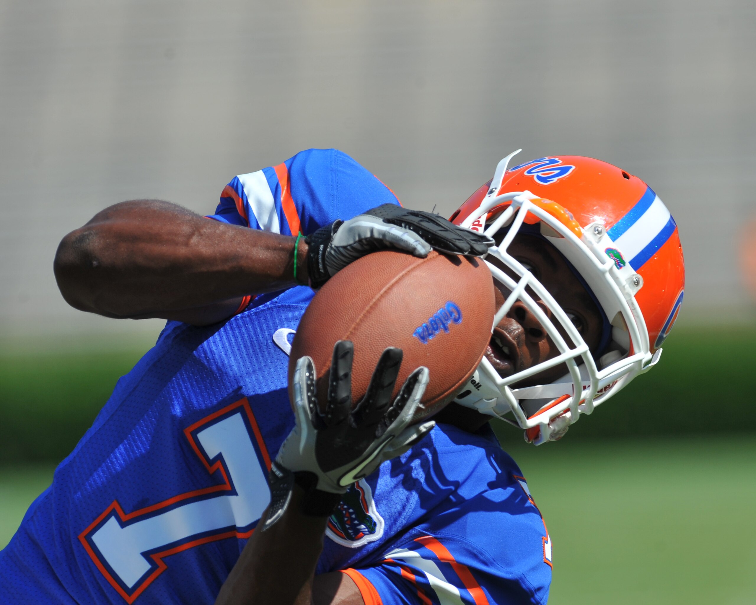 GAINESVILLE, FL - APRIL 9:  Wide receiver Robert Clark #7 of the Florida Gators grabs a warmup pass before the Orange and Blue spring football game April 9, 2011 at Ben Hill Griffin Stadium in  Gainesville, Florida.  (Photo by Al Messerschmidt/Getty Image