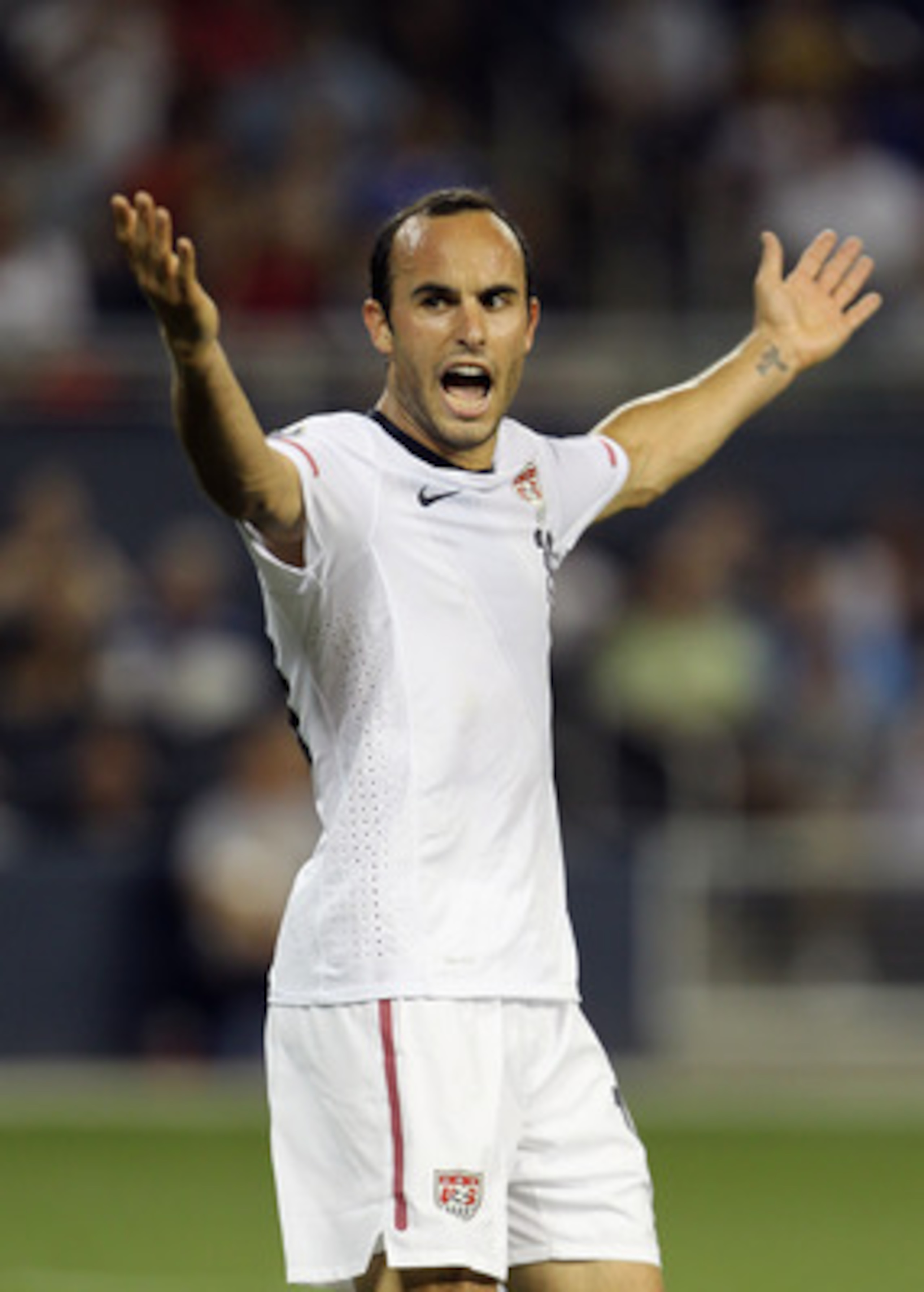 KANSAS CITY, KS - JUNE 14: Landon Donovan #10 of the USA questions a calll during the GoldCup game against Guadeloupe on June 14, 2011 at LiveStrong Sporting Park in Kansas City, Kansas. (Photo by Jamie Squire/Getty Images) KANSAS CITY, KS - JUNE 14: Landon Donovan #10 of the USA questions a calll during the GoldCup game against Guadeloupe on June 14, 2011 at LiveStrong Sporting Park in Kansas City, Kansas. (Photo by Jamie Squire/Getty Images)
