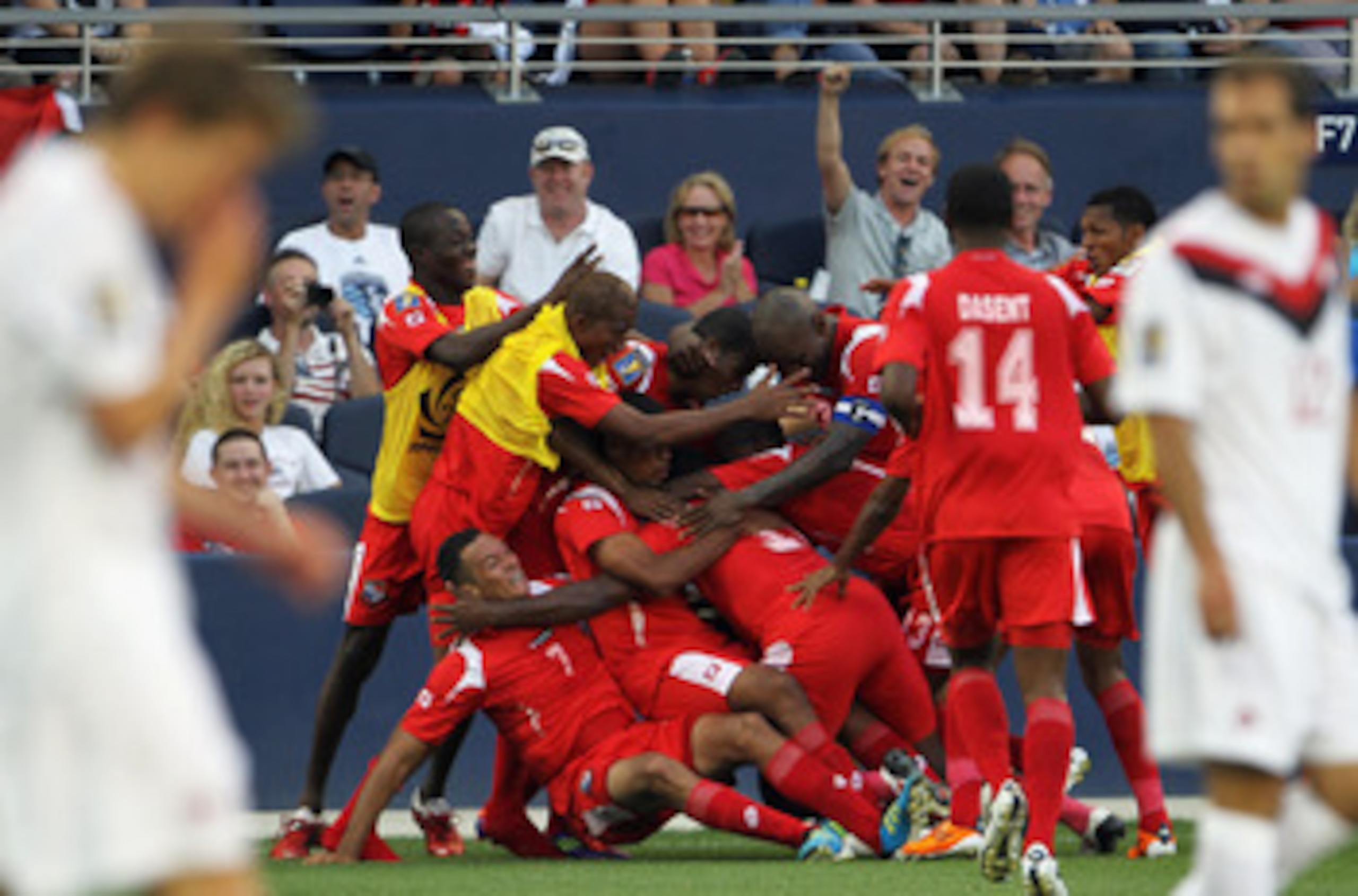 KANSAS CITY, KS - JUNE 14: Blas Perez #7 of Panama is swarmed by teammates after scoring during the GoldCup game against Canada on June 14, 2011 at LiveStrong Sporting Park in Kansas City, Missouri. (Photo by Jamie Squire/Getty Images) KANSAS CITY, KS - JUNE 14: Blas Perez #7 of Panama is swarmed by teammates after scoring during the GoldCup game against Canada on June 14, 2011 at LiveStrong Sporting Park in Kansas City, Missouri. (Photo by Jamie Squire/Getty Images)
