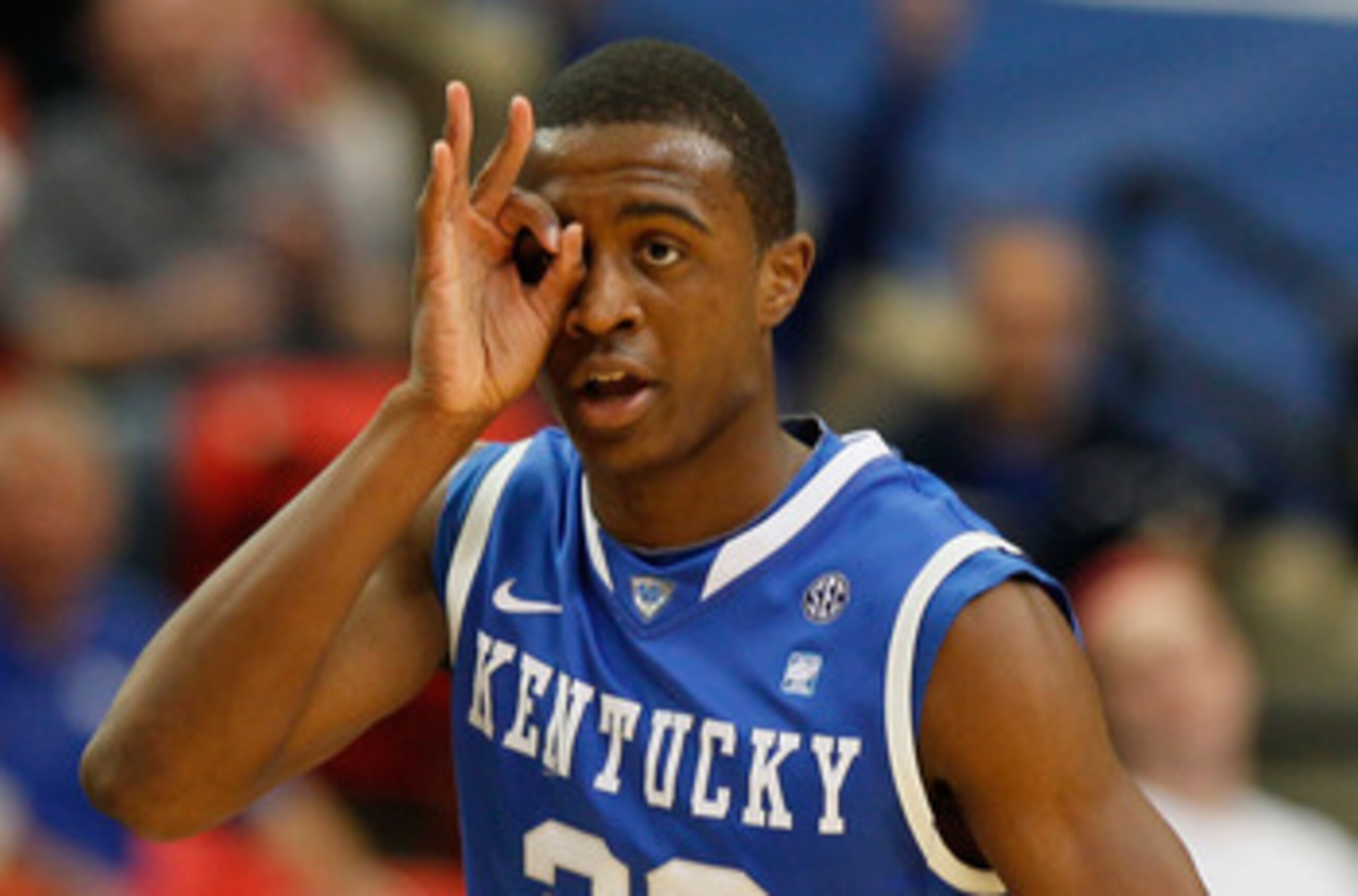 ATLANTA, GA - MARCH 12:  Doron Lamb #20 of the Kentucky Wildcats celebrates against the Alabama Crimson Tide during the semifinals of the SEC Men's Basketball Tournament at Georgia Dome on March 12, 2011 in Atlanta, Georgia.  (Photo by Kevin C. Cox/Getty