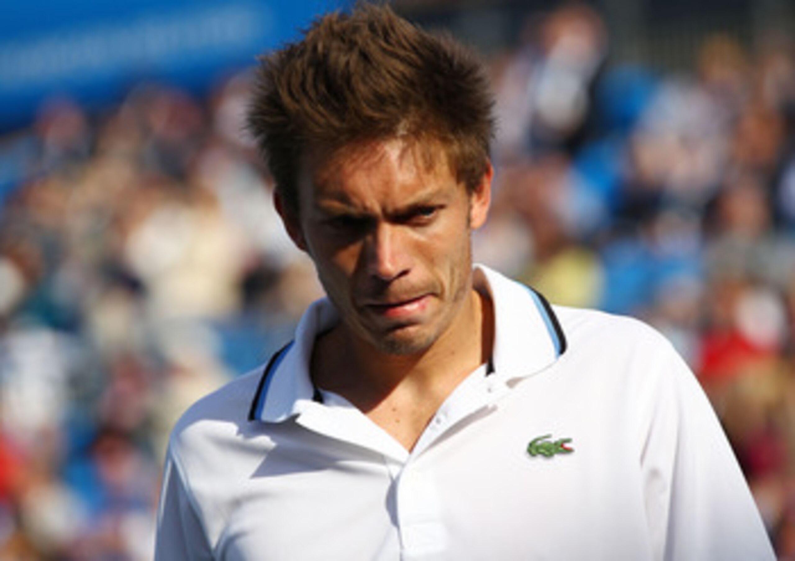 LONDON, ENGLAND - JUNE 07:  Nicolas Mahut of France reacts during his Men's Singles first round match against Fernando Verdasco of Spain on day two of the AEGON Championships at Queens Club on June 7, 2011 in London, England.  (Photo by Clive Brunskill/Ge