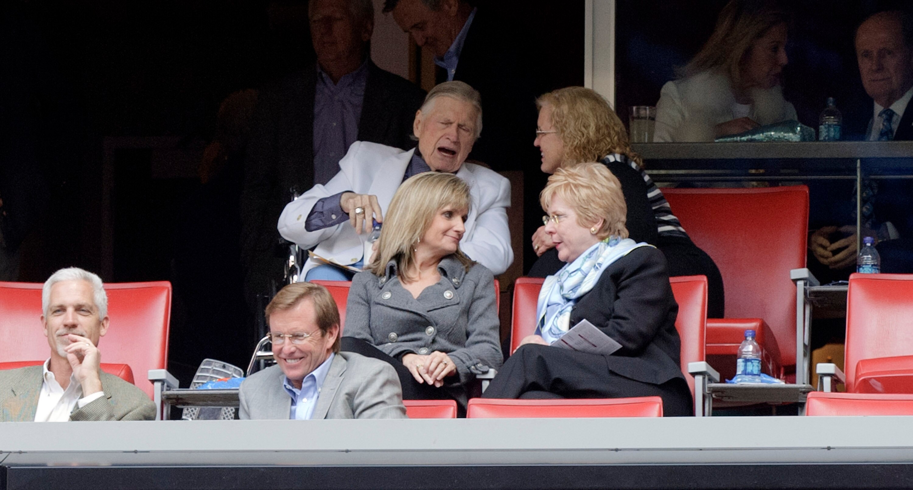HOUSTON - NOVEMBER 28:  Bud Adams, owner of the Tennessee Titans talks with visitors in his siute at Reliant Stadium on November 28, 2010 in Houston, Texas.  (Photo by Bob Levey/Getty Images)