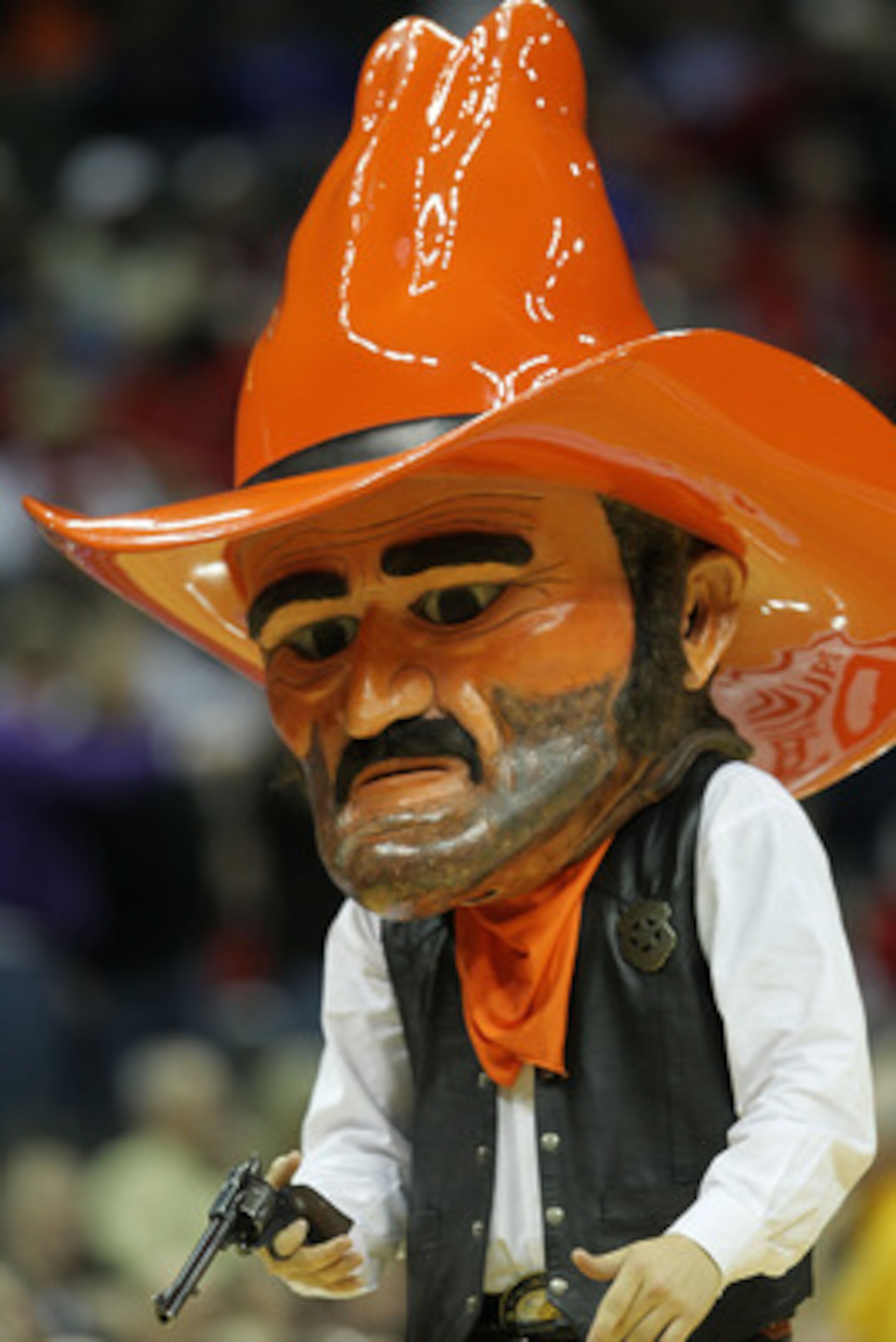 KANSAS CITY, MO - MARCH 09: Oklahoma State Cowboys mascot Pistol Pete performs during their game against the Nebraska Cornhuskers in the first round of the 2011 Phillips 66 Big 12 Men's Basketball Tournament at Sprint Center on March 9, 2011 in Kansas Ci KANSAS CITY, MO - MARCH 09: Oklahoma State Cowboys mascot Pistol Pete performs during their game against the Nebraska Cornhuskers in the first round of the 2011 Phillips 66 Big 12 Men's Basketball Tournament at Sprint Center on March 9, 2011 in Kansas Ci