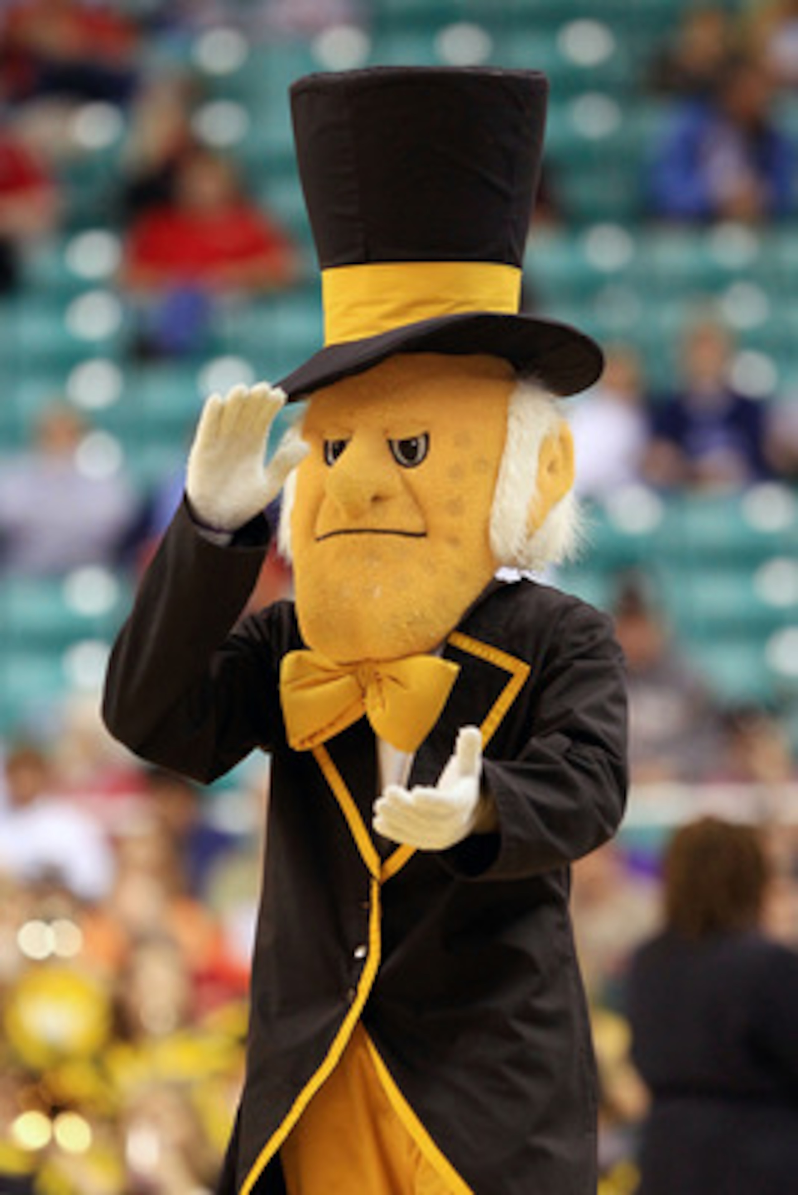 GREENSBORO, NC - MARCH 10: The Demon Deacon, mascot of Wake Forest, performs during the game between the Wake Forest Demon Deacons and the Boston College Eagles during the first round of the 2011 ACC men's basketball tournament at the Greensboro Coliseum GREENSBORO, NC - MARCH 10: The Demon Deacon, mascot of Wake Forest, performs during the game between the Wake Forest Demon Deacons and the Boston College Eagles during the first round of the 2011 ACC men's basketball tournament at the Greensboro Coliseum
