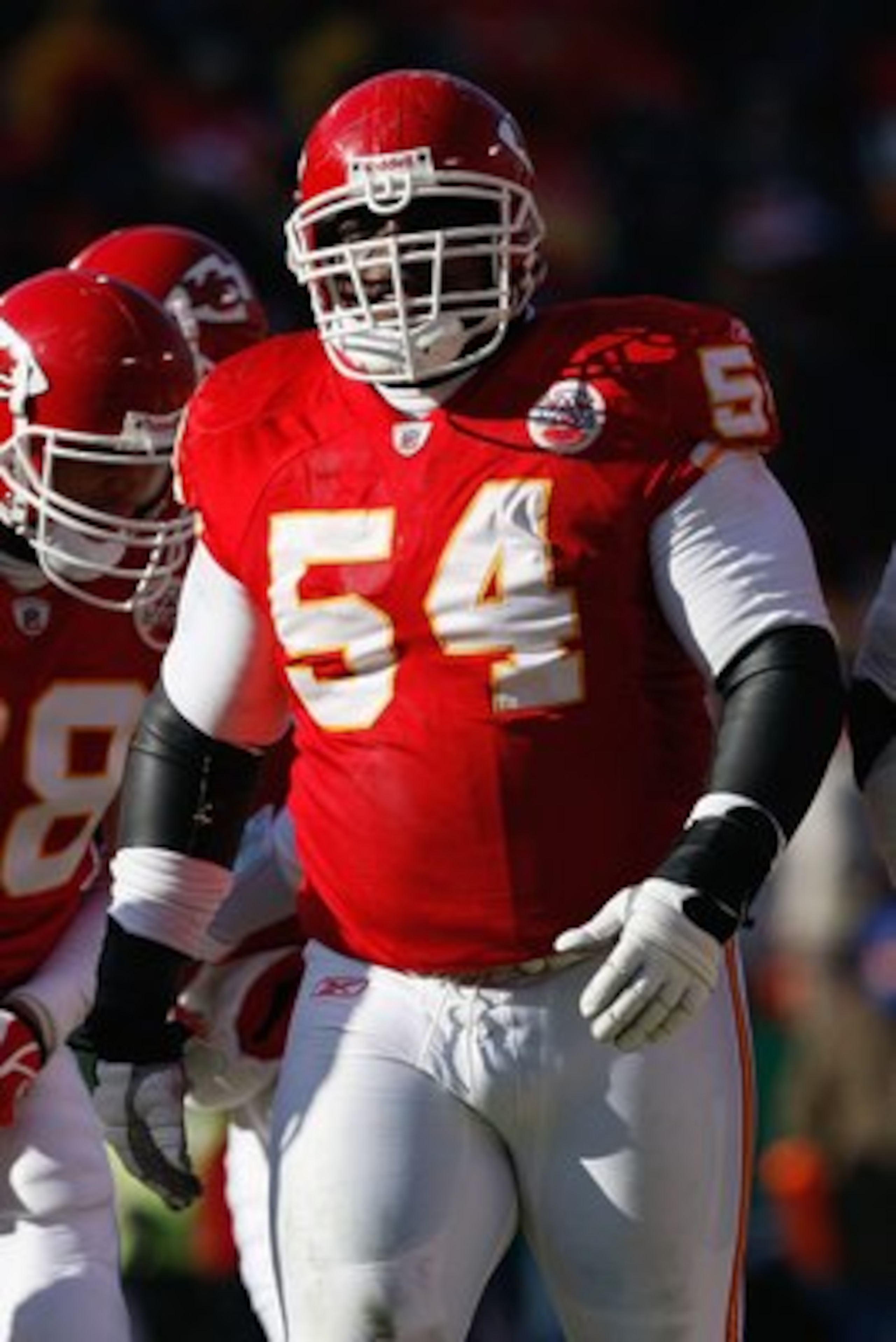 KANSAS CITY, MO - DECEMBER 21:  Brian Waters #54 of the Kansas City Chiefs looks on during the game against the Miami Dolphins on December 21, 2008 at Arrowhead Stadium in Kansas City, Missouri. (Photo by Jamie Squire/Getty Images)