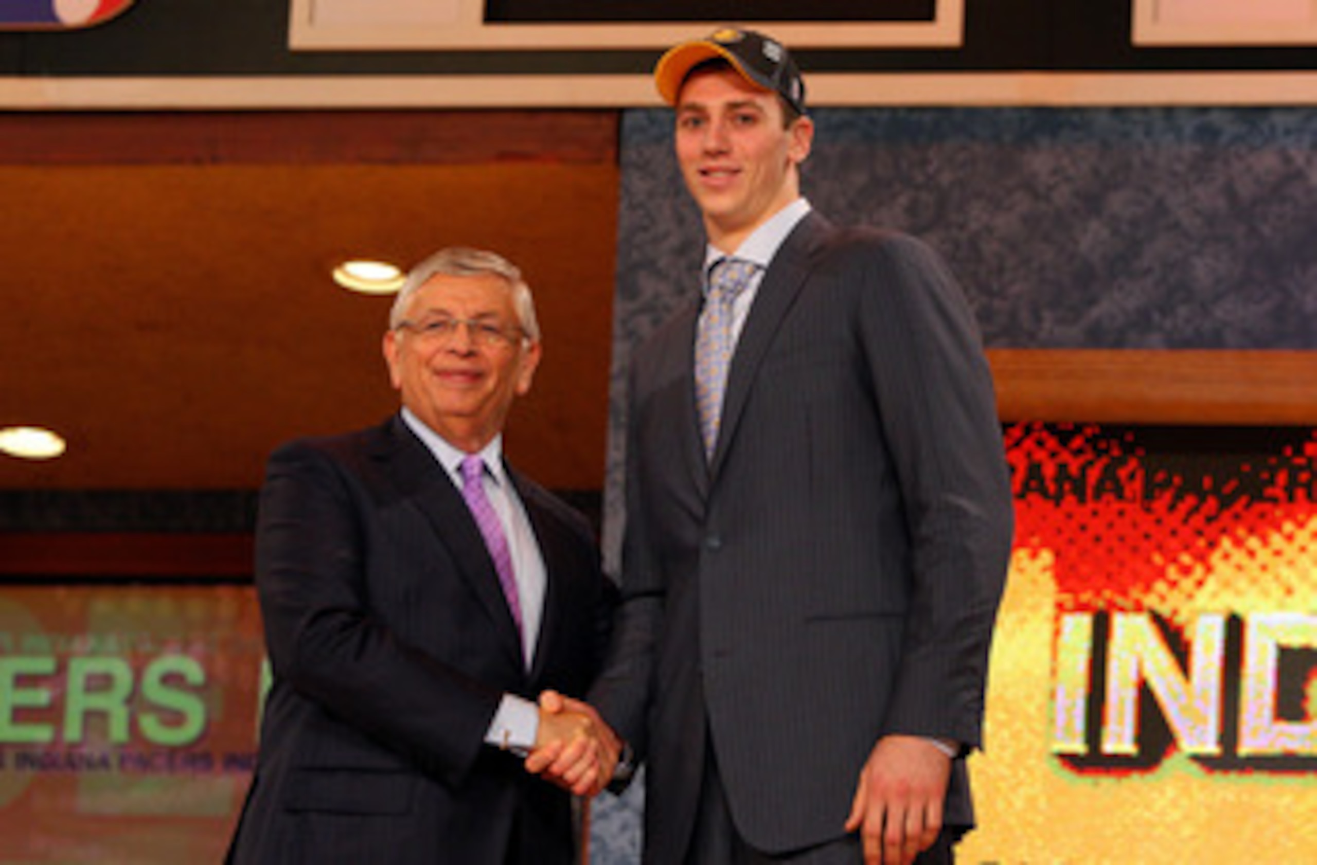 NEW YORK - JUNE 25:  NBA Commissioner David Stern poses for a photograph with the thirteenth overall draft pick by the Indiana Pacers,  Tyler Hansbrough during the 2009 NBA Draft at the Wamu Theatre at Madison Square Garden June 25, 2009 in New York City.