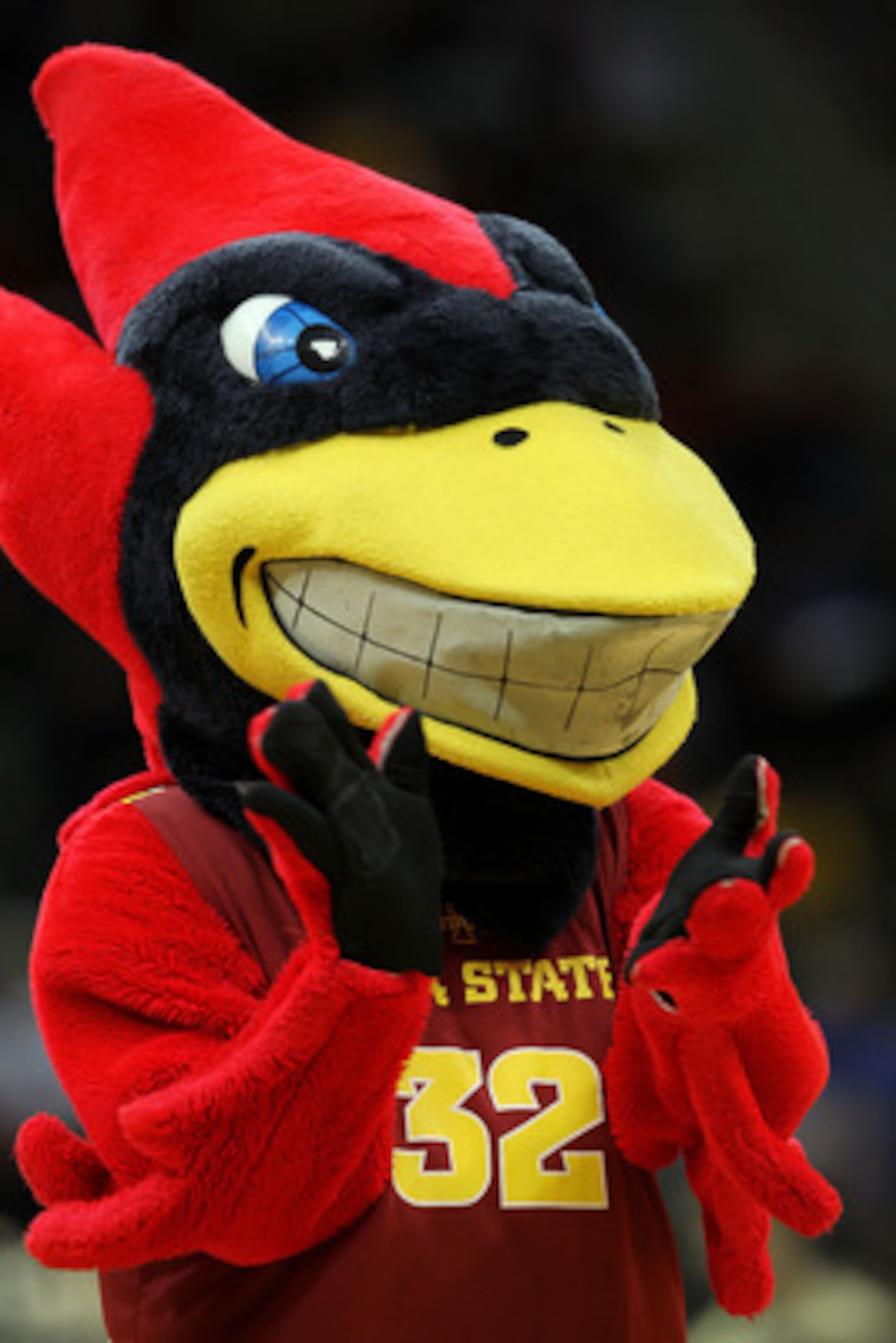 KANSAS CITY, MO - MARCH 09: Iowa State Cyclones mascot Cy the Cardinal performs during the first round game against the Colorado Buffaloes in the 2011 Phillips 66 Big 12 Men's Basketball Tournament at Sprint Center on March 9, 2011 in Kansas City, Missou KANSAS CITY, MO - MARCH 09: Iowa State Cyclones mascot Cy the Cardinal performs during the first round game against the Colorado Buffaloes in the 2011 Phillips 66 Big 12 Men's Basketball Tournament at Sprint Center on March 9, 2011 in Kansas City, Missou