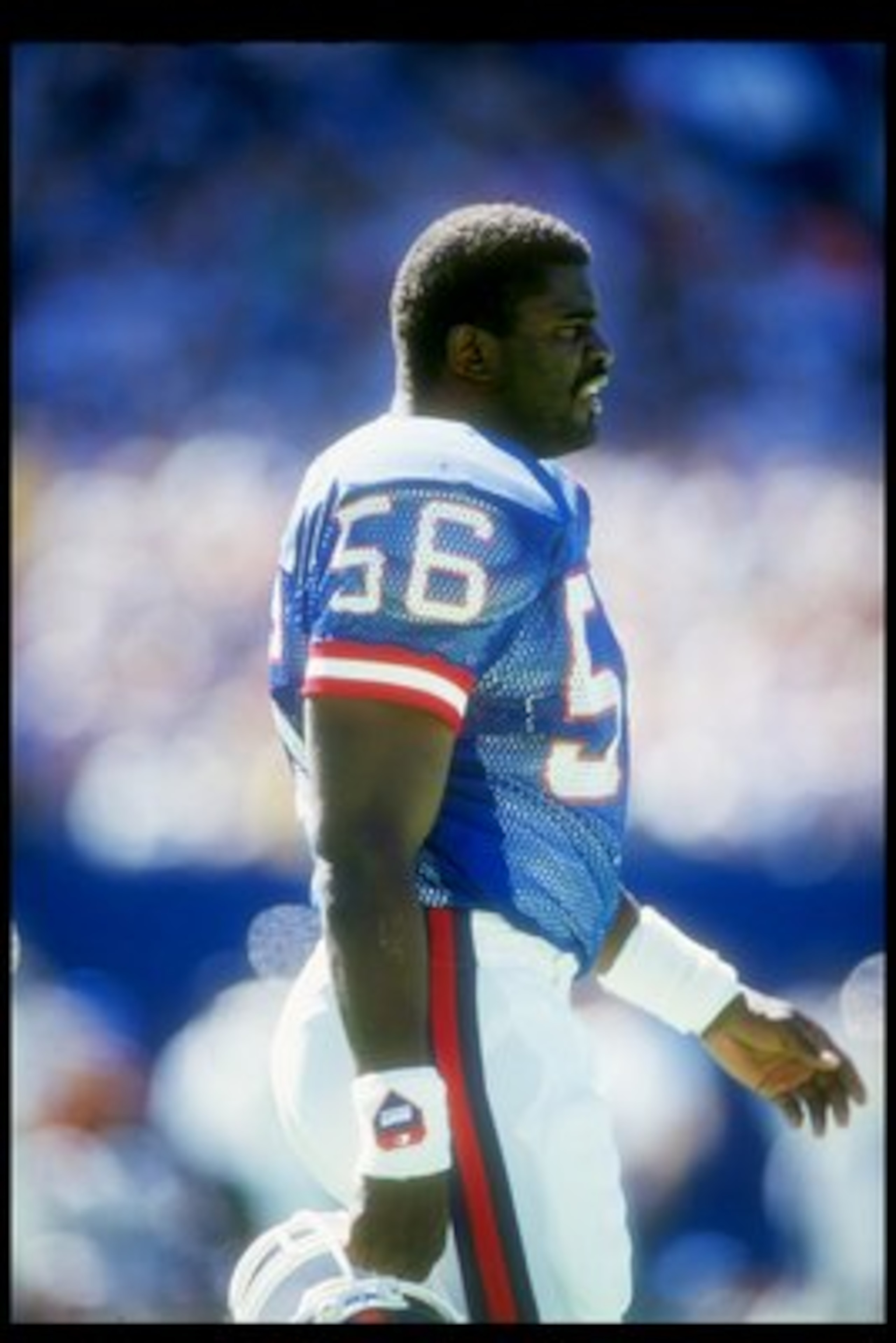 4 Jan 1987:  Linebacker Lawrence Taylor of the new York Giants looks on during a playoff game against the San Francisco 49ers at Giants Stadium in East Rutherford, New Jersey.  The Giants won the game, 49-3. Mandatory Credit: T. G. Higgins  /Allsport