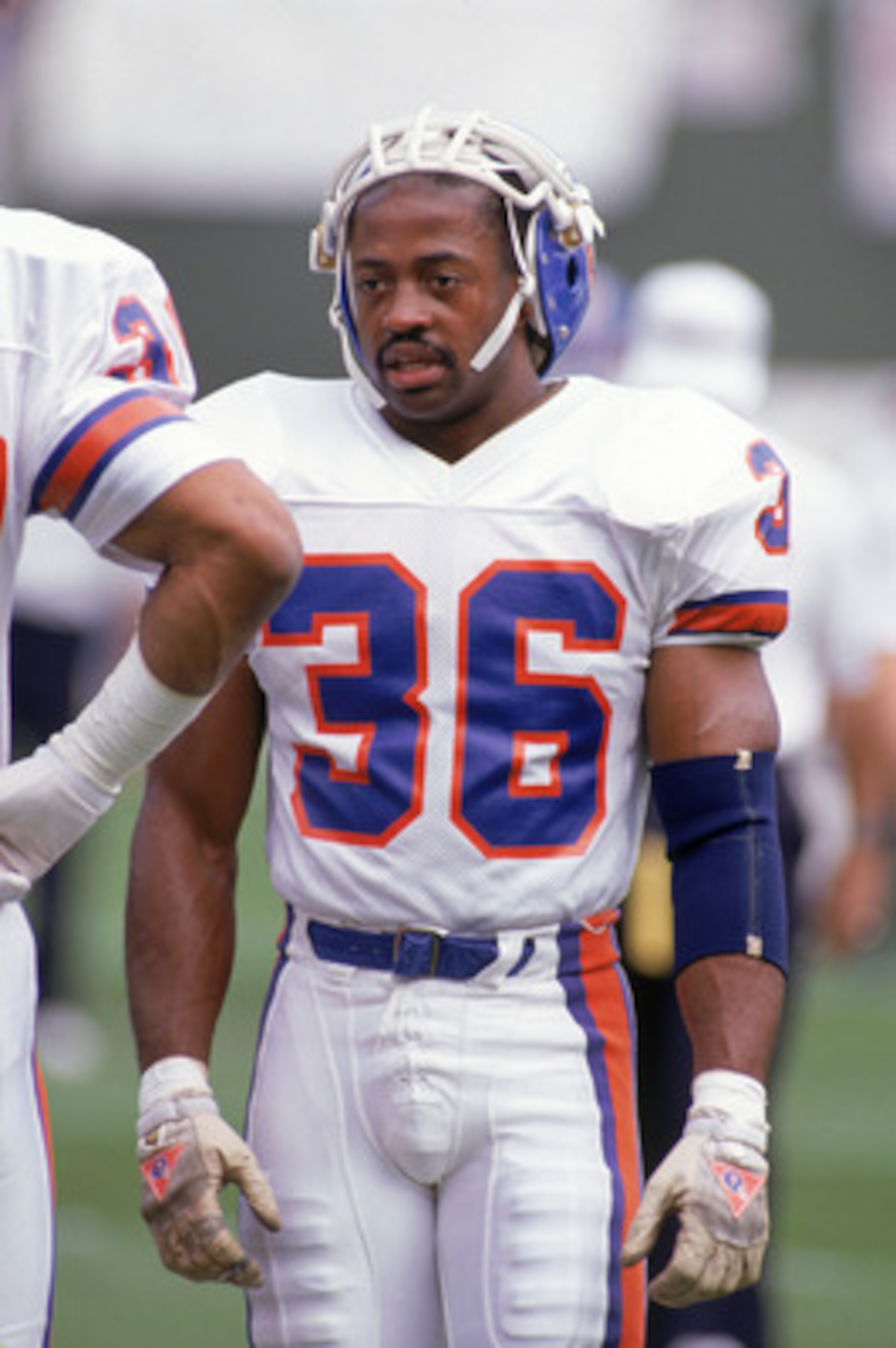 SAN DIEGO - DECEMBER 24:  Defensive back Mark Haynes #36 of the Denver Broncos looks on during a game against the San Diego Chargers at Jack Murphy Stadium on December 24, 1989 in San Diego, California.  The Chargers won 19-16.  (Photo by George Rose/Gett
