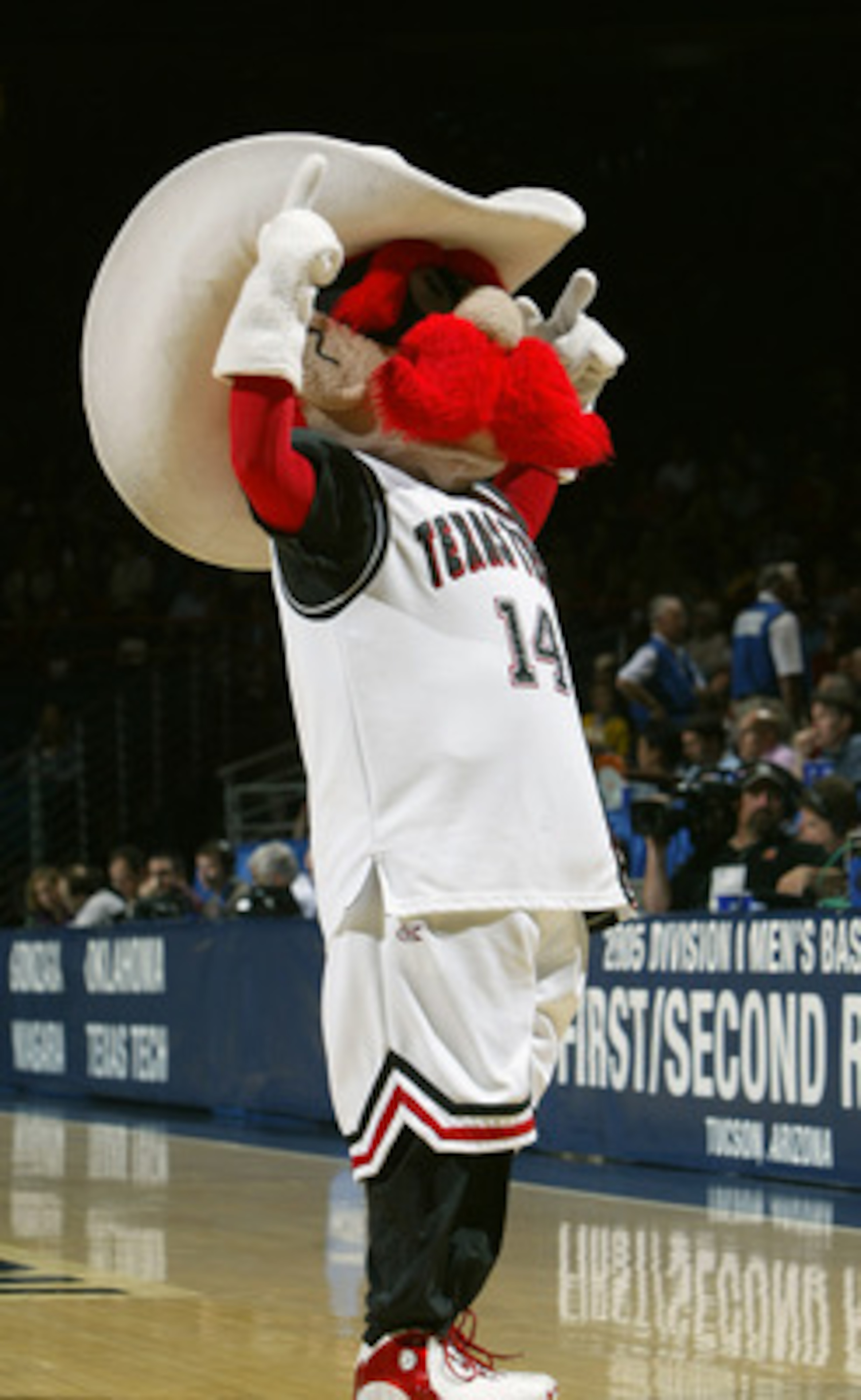 TUCSON, AZ - MARCH 19: The mascot of the Texas Tech University Red Raiders performs during an intermission in the game against the Gonzaga University Bulldogs during the second round of the NCAA Men's Basketball Championship on March 19, 2005 in McKale C TUCSON, AZ - MARCH 19: The mascot of the Texas Tech University Red Raiders performs during an intermission in the game against the Gonzaga University Bulldogs during the second round of the NCAA Men's Basketball Championship on March 19, 2005 in McKale C