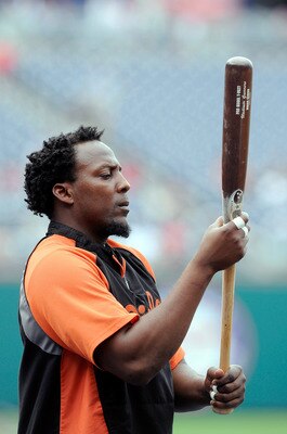 WASHINGTON, DC - JUNE 17:  Vladimir Guerrero #27 of the Baltimore Orioles warms up before the game against the Washington Nationals at Nationals Park on June 17, 2011 in Washington, DC.  (Photo by Greg Fiume/Getty Images)