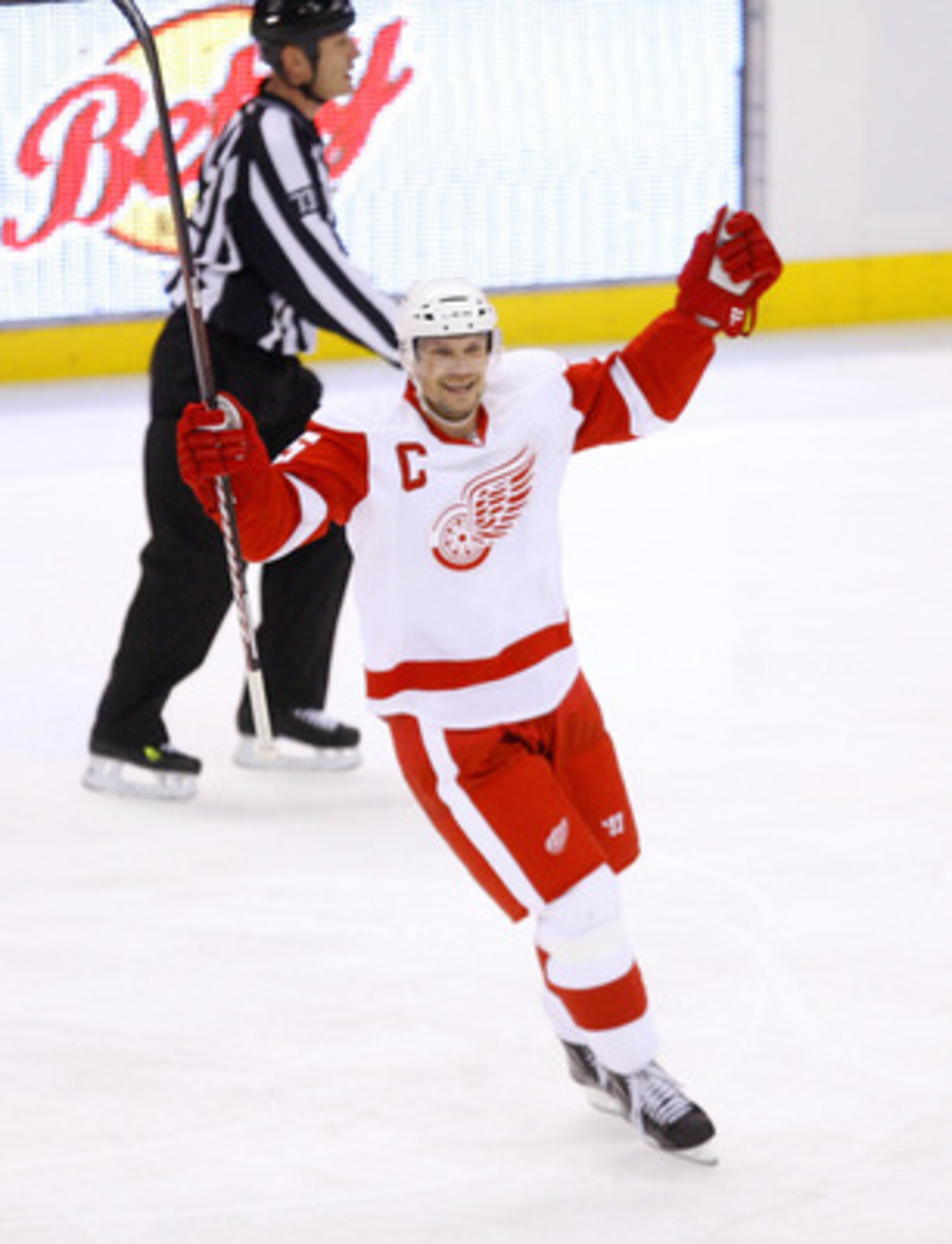 OTTAWA, ON - FEBRUARY 02:  Nicklas Lidstrom #5 of the Detroit Red Wings celebrates a teammates goal against the Ottawa Senators in a game at Scotiabank Place on February 2, 2011 in Ottawa, Canada.  (Photo by Phillip MacCallum/Getty Images)