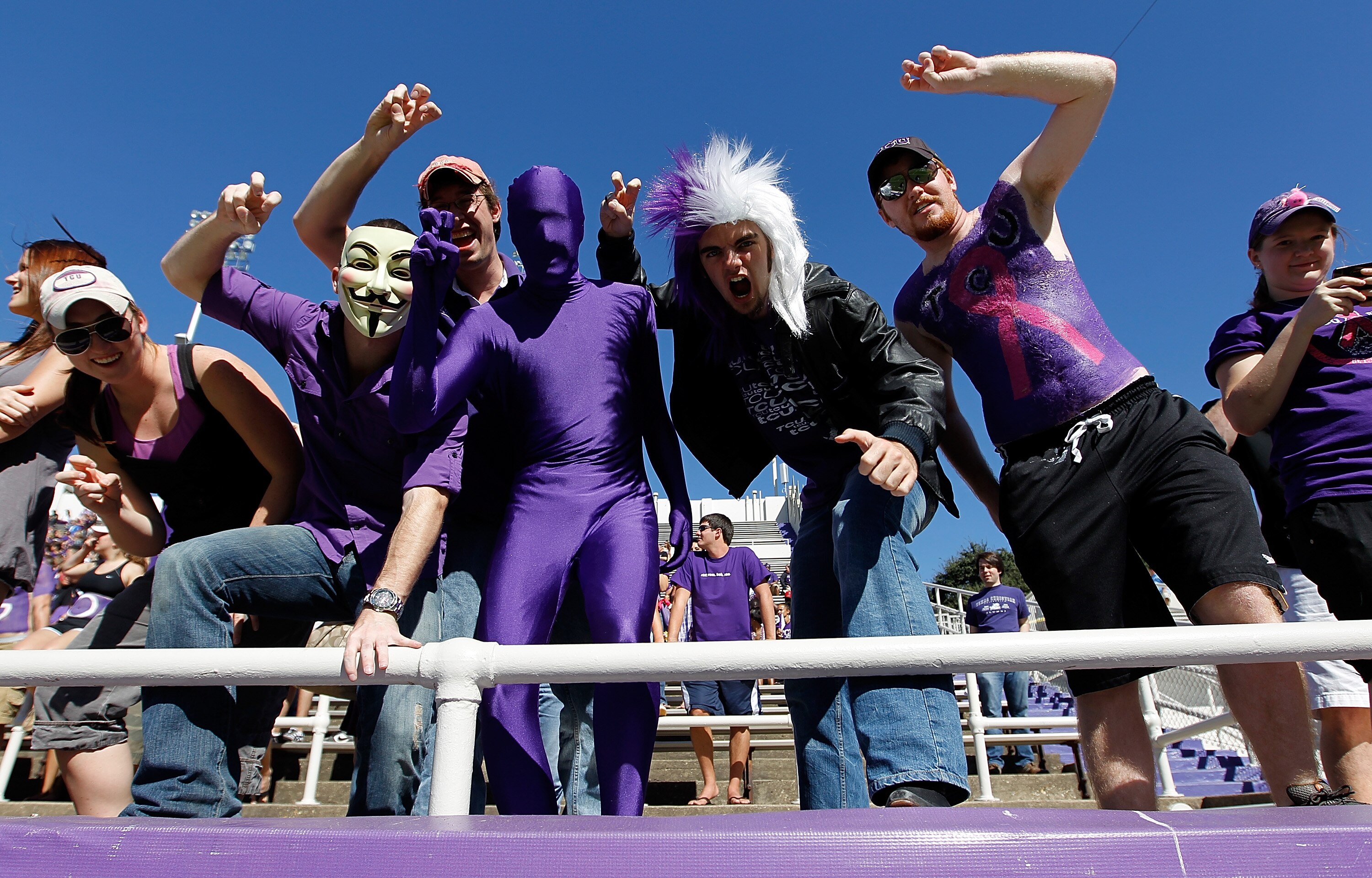 FORT WORTH, TX - OCTOBER 16:  TCU Horned Frogs fans fill the stands as TCU takes to the field against the BYU Cougars at Amon G. Carter Stadium on October 16, 2010 in Fort Worth, Texas.  TCU beat BYU 31-3.  (Photo by Tom Pennington/Getty Images)