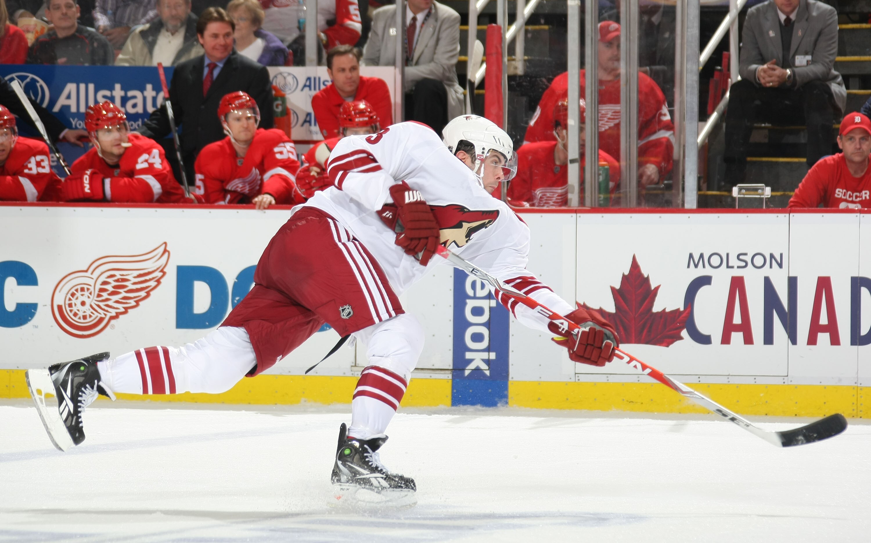 DETROIT, MI- APRIL 13:  Keith Yandle #3 of the Phoenix Coyotes shoots the puck against the Detroit Red Wings in Game One of the Western Conference Quarterfinals during the 2011 NHL Stanley Cup Playoffs at Joe Louis Arena on April 13, 2011 in Detroit, Mich