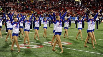 LAS VEGAS, NV - DECEMBER 22:  Boise State Broncos dancers perform before the MAACO Bowl Las Vegas against the Utah Utes at Sam Boyd Stadium December 22, 2010 in Las Vegas, Nevada. Boise State Won 26-3.  (Photo by Ethan Miller/Getty Images)