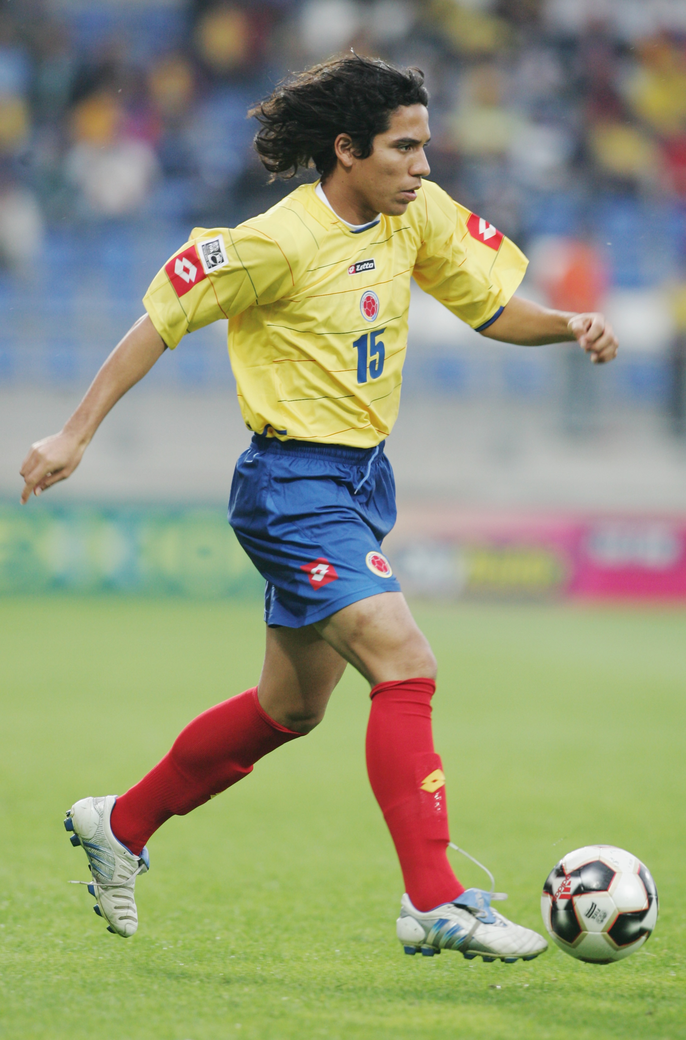 TILBURG, NETHERLANDS - JUNE 12:  Dayro Moreno of Colombia in action during the FIFA World Youth Championship match between Colombia and Italy held at the Willem II Stadium on June 12, 2005 in Tilburg, Netherlands.  (Photo by Phil Cole/Getty Images)