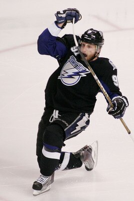 TAMPA, FL - MAY 25:  Steven Stamkos #91 of the Tampa Bay Lightning celebrates his third period goal against the Boston Bruins in Game Six of the Eastern Conference Finals during the 2011 NHL Stanley Cup Playoffs at St Pete Times Forum on May 25, 2011 in T