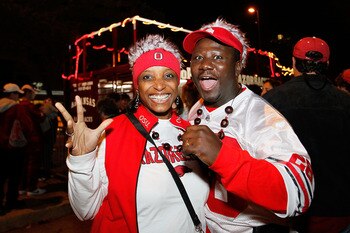 NEW ORLEANS, LA - JANUARY 04:  Fans pose before the Allstate Sugar Bowl between the Arkansas Razorbacks and the Ohio State Buckeyes at the Louisiana Superdome on January 4, 2011 in New Orleans, Louisiana.  (Photo by Kevin C. Cox/Getty Images)