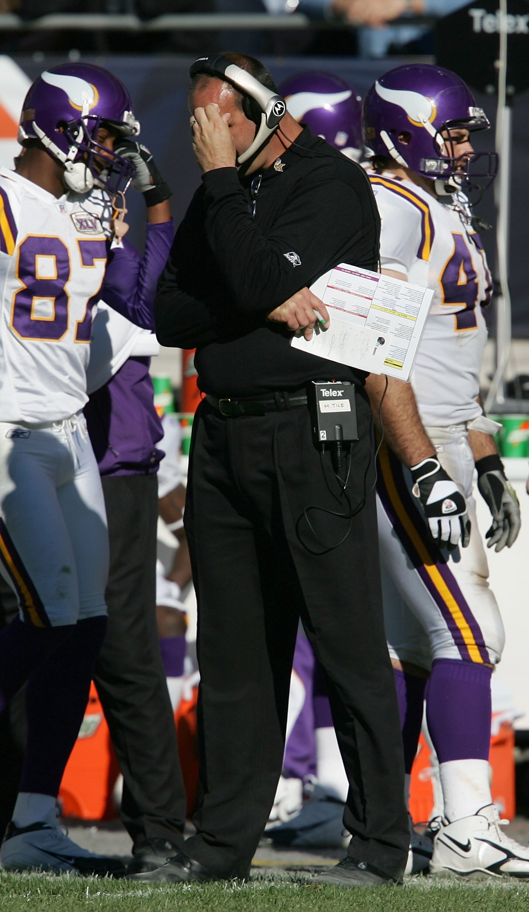 CHICAGO - OCTOBER 16:  Head Coach Mike Tice of the Minnesota Vikings watches his team in the fourth quarter against the Chicago Bears on October 16, 2005 at Soldier Field in Chicago, Illinois. The Bears defeated the Vikings 28-3.  (Photo by Jonathan Danie