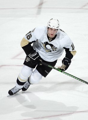 NEWARK, NJ - FEBRUARY 4:  Erik Christensen #16 of the Pittsburgh Penguins skates against the New Jersey Devils during their NHL game on February 4, 2008 at the Prudential Center in Newark, New Jersey. The Devils defeated the Penguins 4-3 in overtime. (Pho