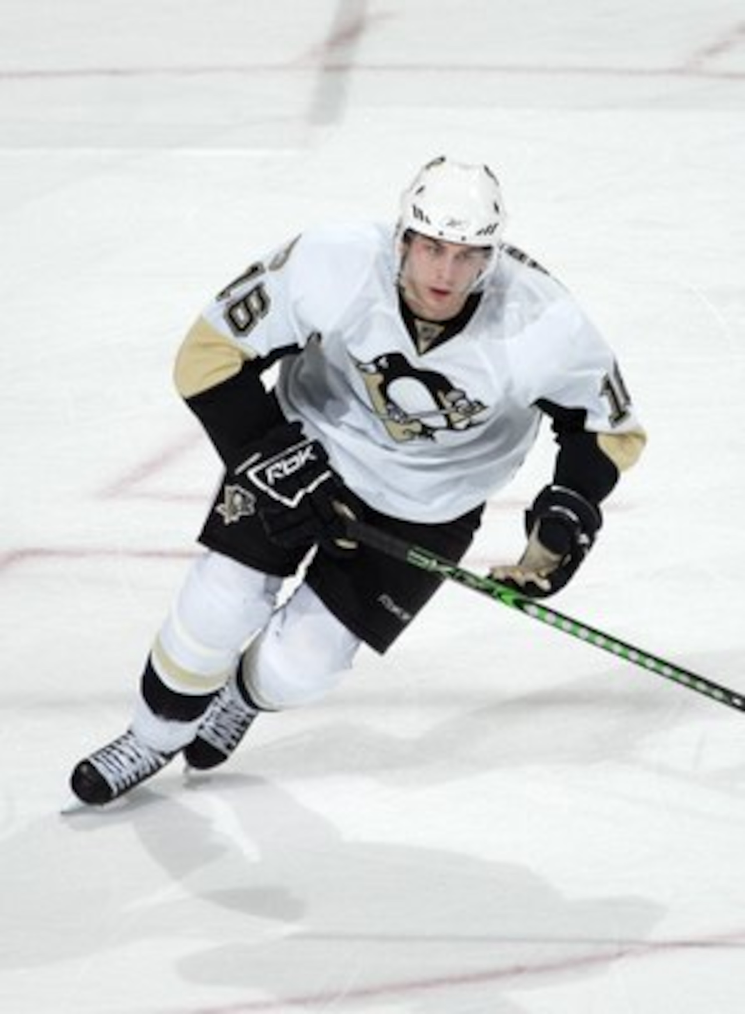 NEWARK, NJ - FEBRUARY 4:  Erik Christensen #16 of the Pittsburgh Penguins skates against the New Jersey Devils during their NHL game on February 4, 2008 at the Prudential Center in Newark, New Jersey. The Devils defeated the Penguins 4-3 in overtime. (Pho