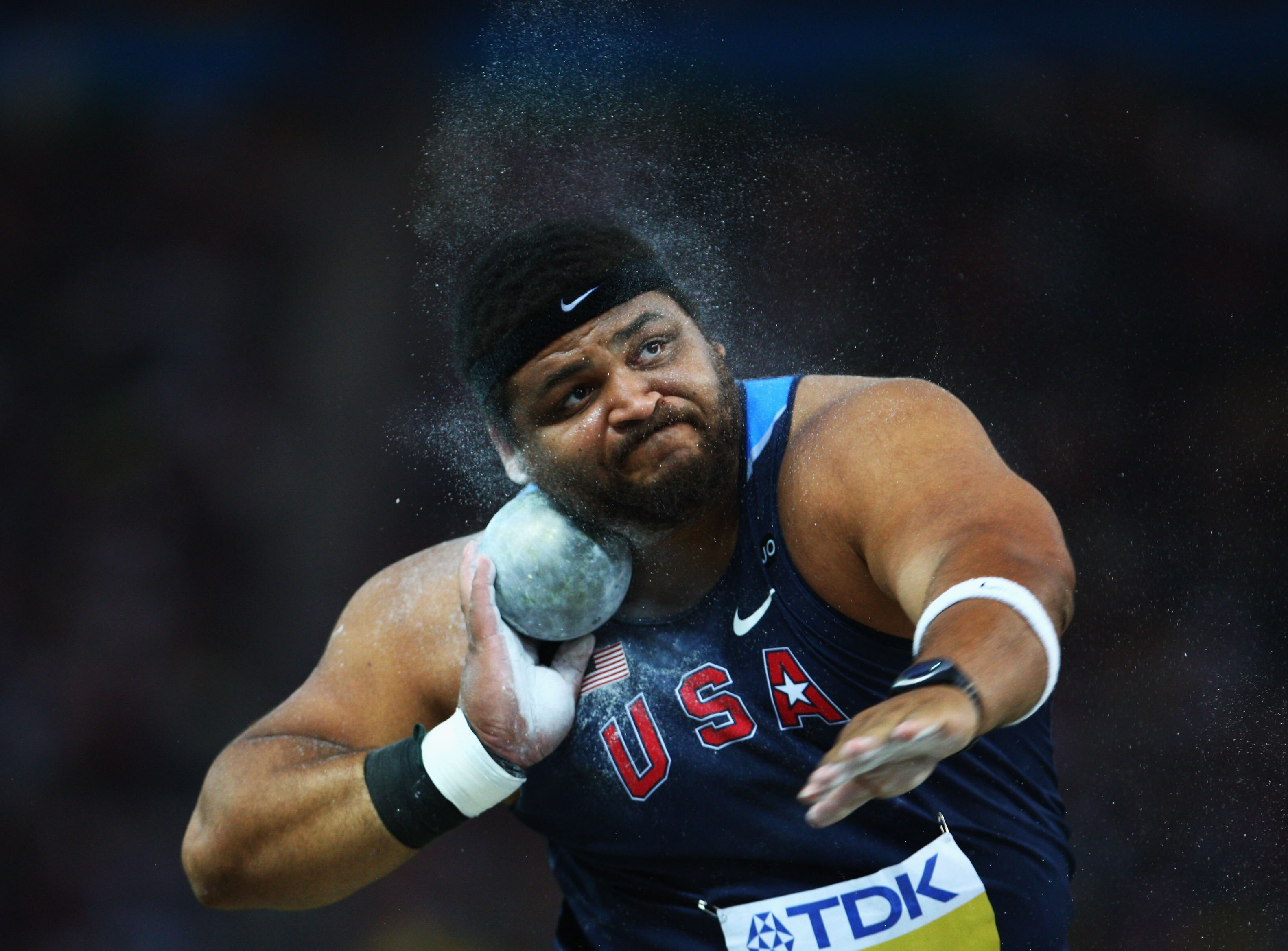 BERLIN - AUGUST 15:  Reese Hoffa of United States competes in the men's Shot Put Final during day one of the 12th IAAF World Athletics Championships at the Olympic Stadium on August 15, 2009 in Berlin, Germany.  (Photo by Michael Steele/Getty Images)