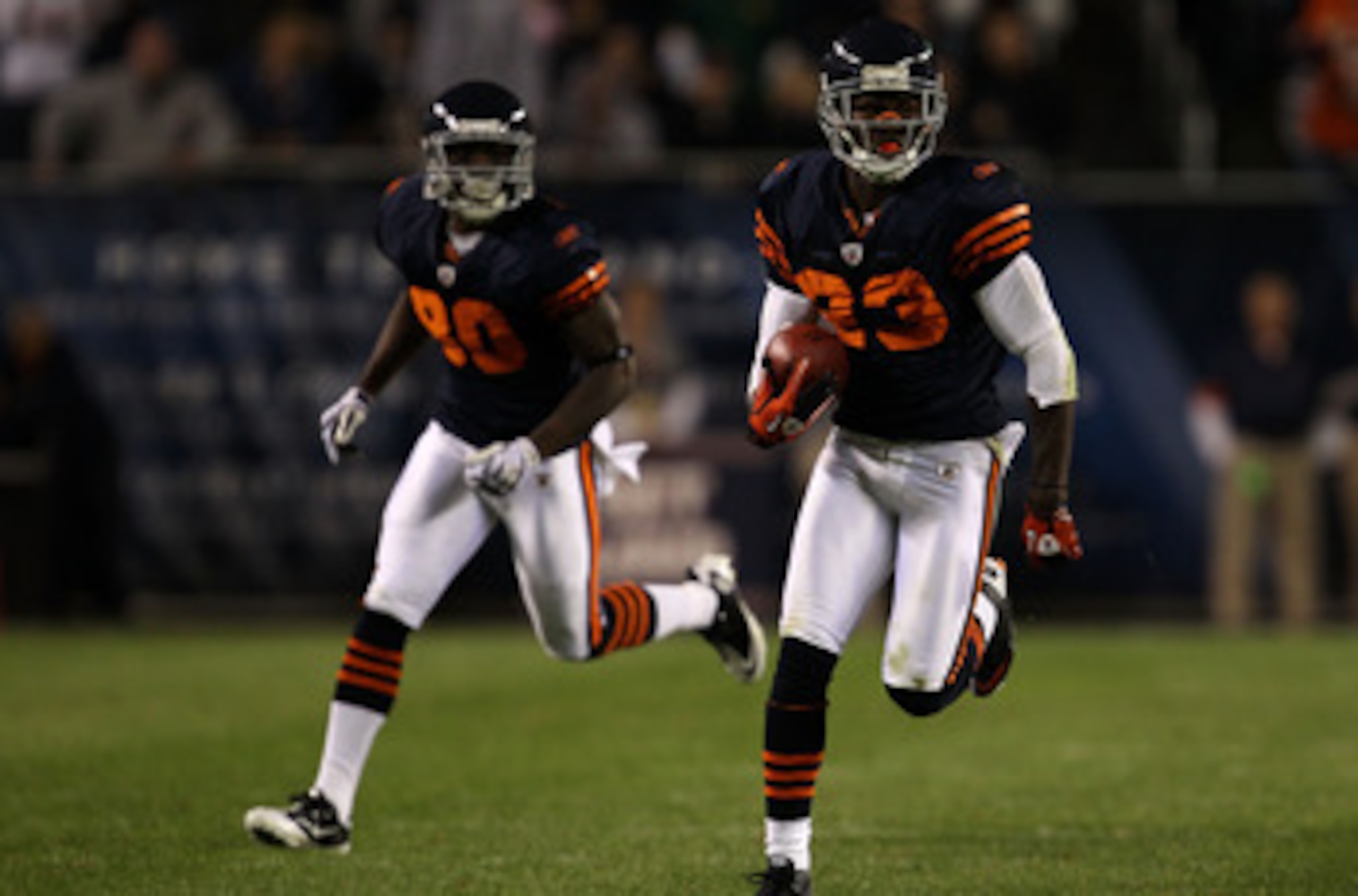 CHICAGO - SEPTEMBER 27: Devin Hester #23 of the Chicago Bears returns a punt 62-yards for a touchdown in the fourth quarter against the Green Bay Packers at Soldier Field on September 27, 2010 in Chicago, Illinois. (Photo by Jonathan Daniel/Getty Images CHICAGO - SEPTEMBER 27: Devin Hester #23 of the Chicago Bears returns a punt 62-yards for a touchdown in the fourth quarter against the Green Bay Packers at Soldier Field on September 27, 2010 in Chicago, Illinois. (Photo by Jonathan Daniel/Getty Images