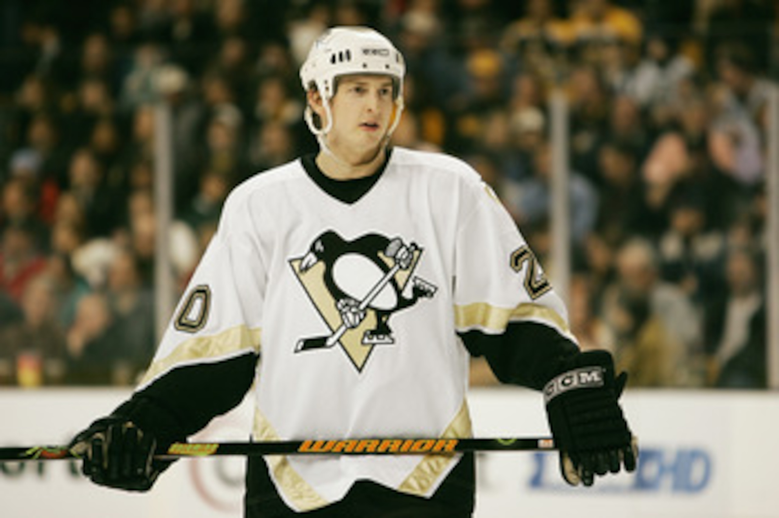 BOSTON - JANUARY 18:  Colby Armstrong #20 of the Pittsburgh Penguins looks on against the Boston Bruins on January 18, 2007 at TD Banknorth Garden in Boston, Massachusetts. The Bruins won 5-4 in a shootout. (Photo by Elsa/Getty Images)