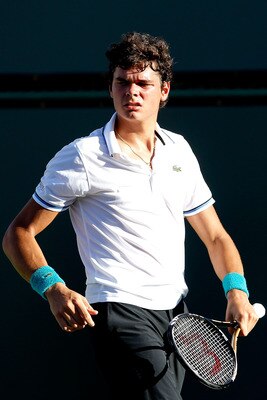 INDIAN WELLS, CA - MARCH 15:  Milos Raonic of Canada plays Ryan Harrison during the BNP Paribas Open at the Indian Wells Tennis Garden on March 15, 2011 in Indian Wells, California.  (Photo by Matthew Stockman/Getty Images)