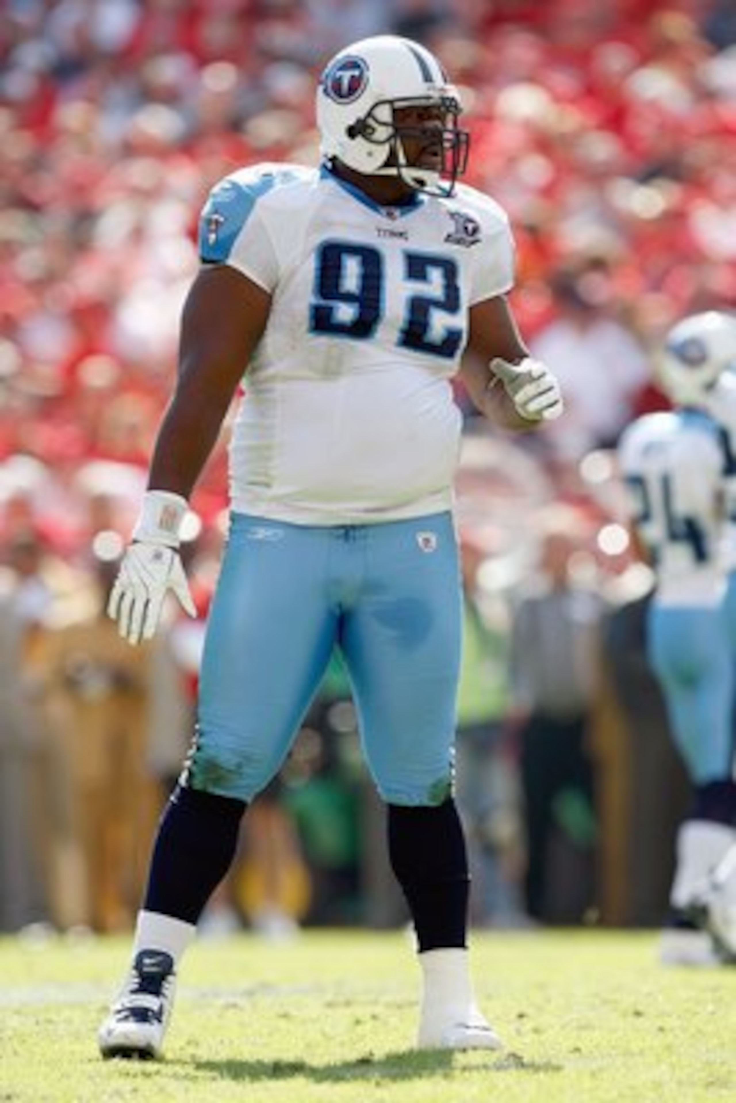 KANSAS CITY - OCTOBER 19: Albert Haynesworth #92 of the Tennessee Titans stands on the field during the game against the Kansas City Chiefs at Arrowhead Stadium on October 19, 2008 in Kansas City, Missouri. (Photo by: Jamie Squire/Getty Images) KANSAS CITY - OCTOBER 19: Albert Haynesworth #92 of the Tennessee Titans stands on the field during the game against the Kansas City Chiefs at Arrowhead Stadium on October 19, 2008 in Kansas City, Missouri. (Photo by: Jamie Squire/Getty Images)