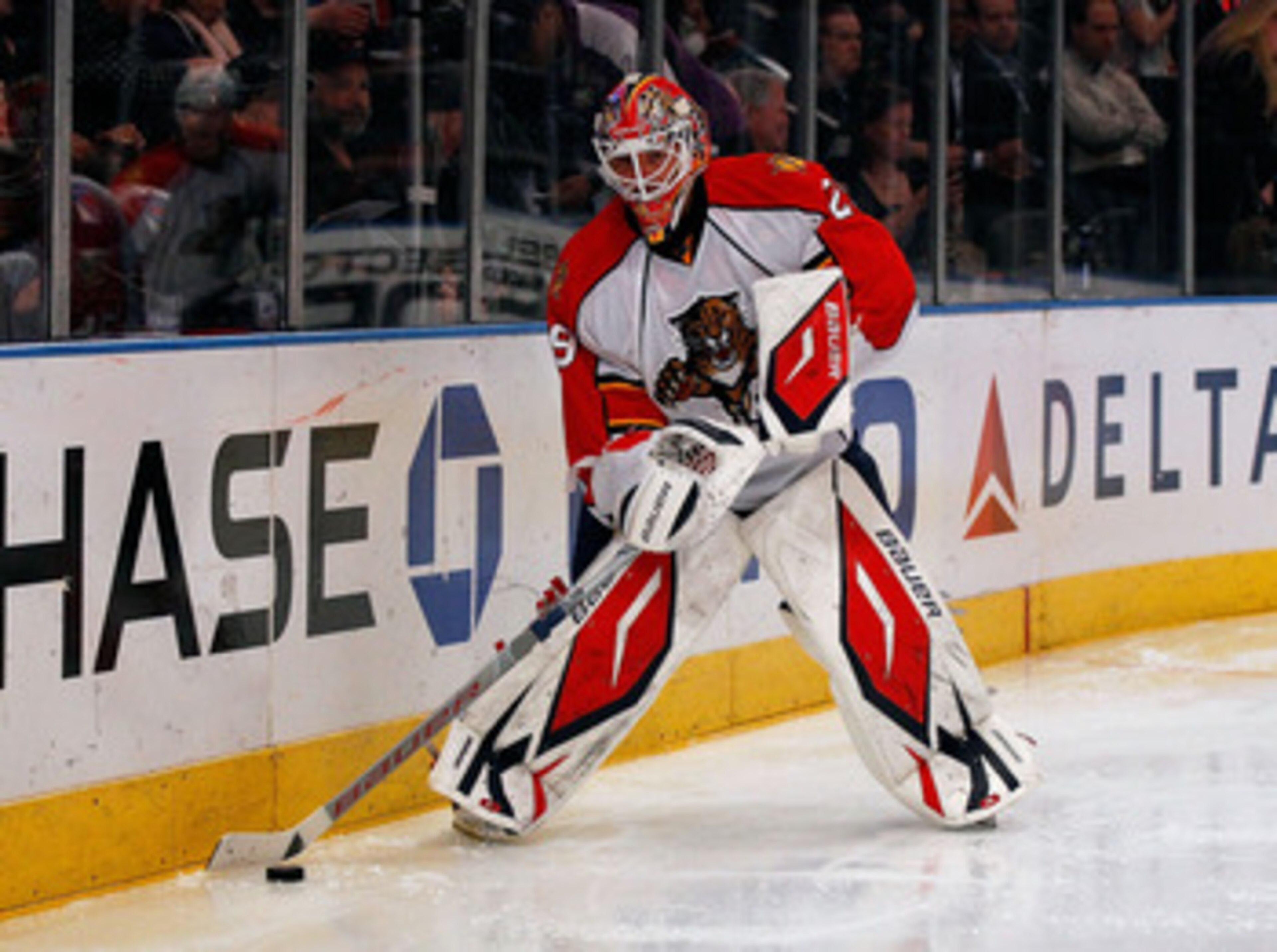 NEW YORK - MARCH 22:  Tomas Vokoun #29 of the Florida Panthers skates against the New York Rangers on March 22, 2011 at Madison Square Garden in New York City, New York. Rangers defeated the Islanders 1-0.  (Photo by Mike Stobe/Getty Images)