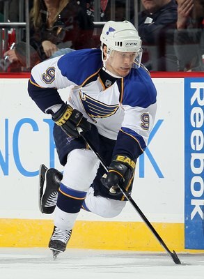 NEWARK, NJ - MARCH 20:  Paul Kariya #9 of the St. Louis Blues skates against the New Jersey Devils at the Prudential Center on March 20, 2010 in Newark, New Jersey. The Blues defeated the Devils 1-0.  (Photo by Jim McIsaac/Getty Images)