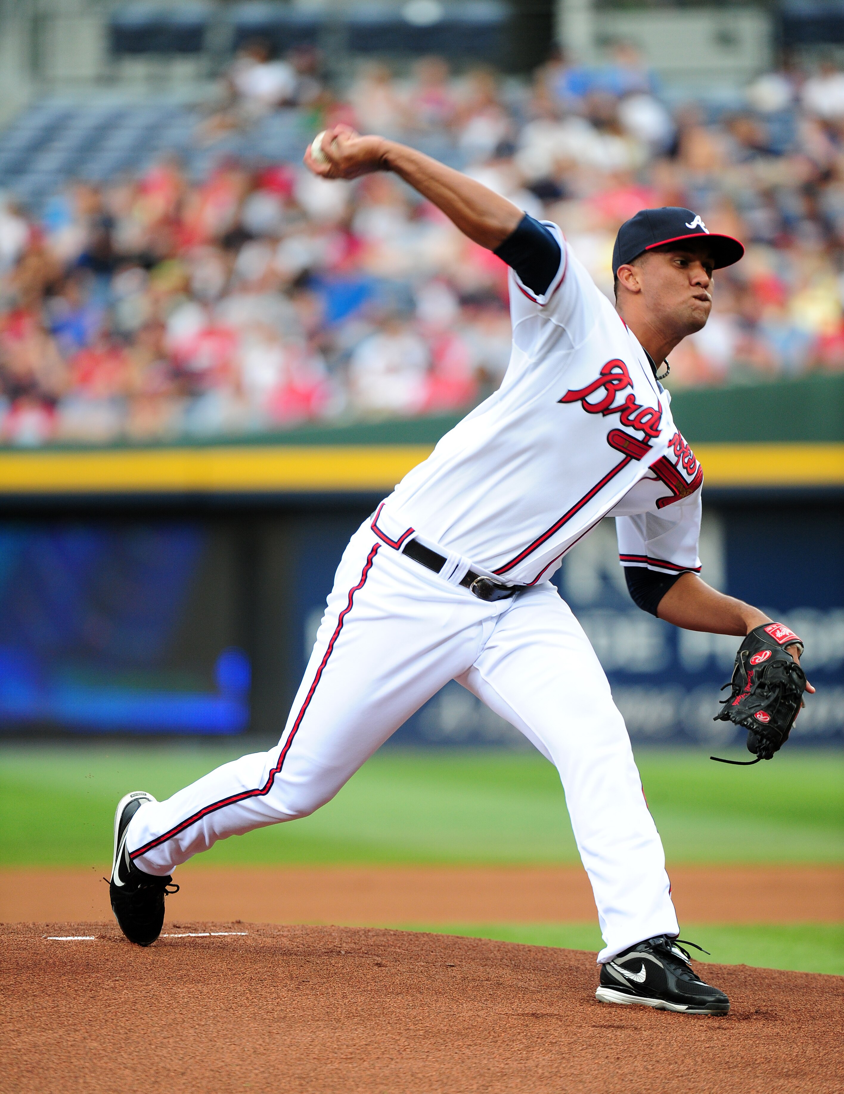 ATLANTA - JUNE 17: Randall Delgado #40 of the Atlanta Braves pitches against the Texas Rangers at Turner Field on June 17, 2011 in Atlanta, Georgia. (Photo by Scott Cunningham/Getty Images)
