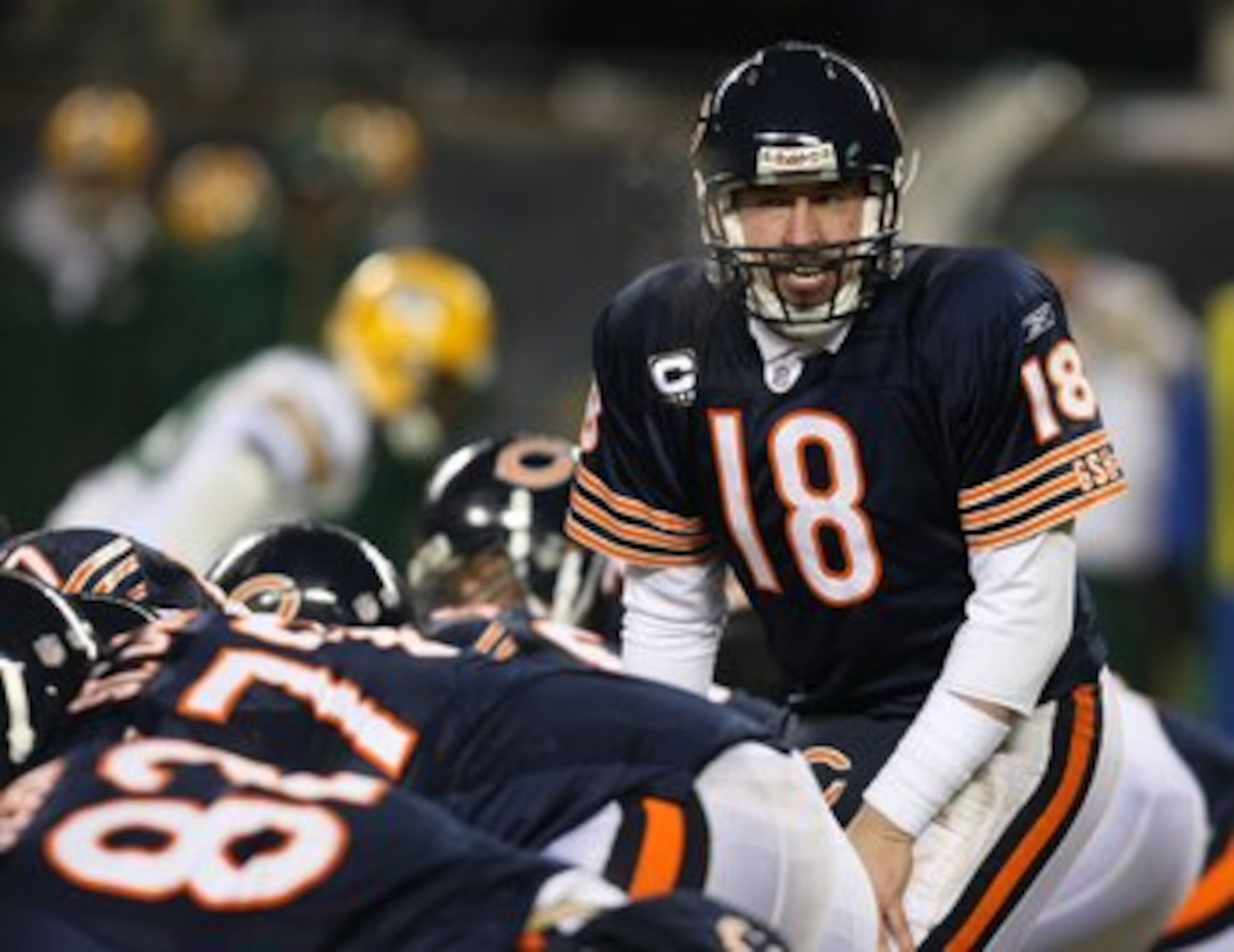 CHICAGO - DECEMBER 22: Kyke Orton #18 of the Chicago Bears calls offensive signals against the Green Bay Packers on December 22, 2008 at Soldier Field in Chicago, Illinois. The Bears defeated the Packers 20-17 in overtime. (Photo by Jonathan Daniel/Getty CHICAGO - DECEMBER 22: Kyke Orton #18 of the Chicago Bears calls offensive signals against the Green Bay Packers on December 22, 2008 at Soldier Field in Chicago, Illinois. The Bears defeated the Packers 20-17 in overtime. (Photo by Jonathan Daniel/Getty
