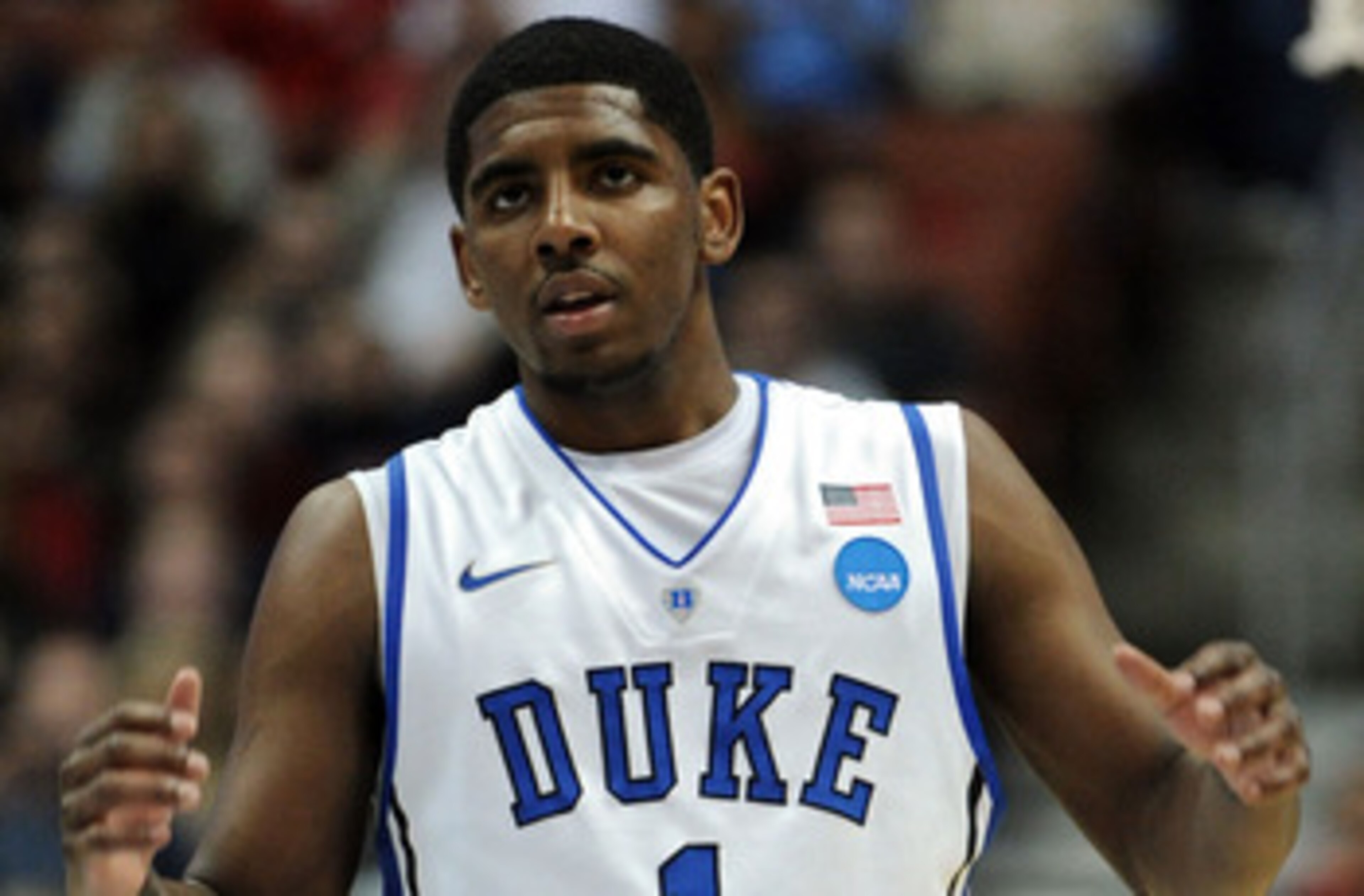 CHARLOTTE, NC - MARCH 20:  Kyrie Irving #1 of the Duke Blue Devils moves the ball while taking on the Michigan Wolverines during the third round of the 2011 NCAA men's basketball tournament at Time Warner Cable Arena on March 20, 2011 in Charlotte, North
