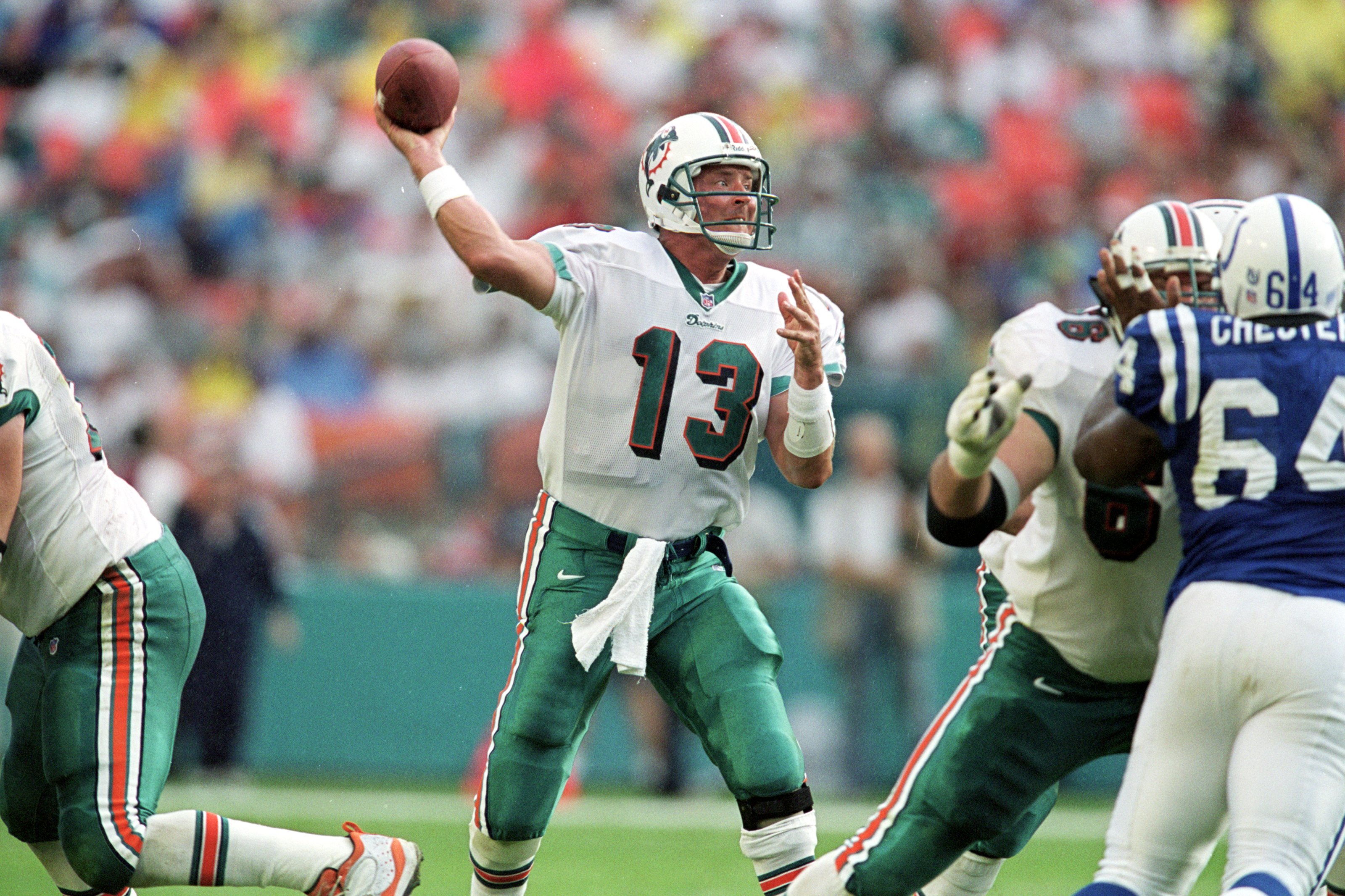 5 Dec 1999:  Dan Marino #13 of the Miami Dolphins gets ready to pass the ball during the game against the Indianapolis Colts at the Pro Player Stadium in Miami, Florida. The Colts defeated the Dolphins 37-34. Mandatory Credit: Andy Lyons  /Allsport
