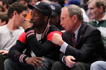 NEW YORK, NY - APRIL 24: NBA draft prospect Kemba Walker (L) from the University of Connecticut Huskies and New York City Mayor Michael Bloomberg watch the New York Knicks play against the Boston Celtics in Game Four of the Eastern Conference Quarterfina NEW YORK, NY - APRIL 24: NBA draft prospect Kemba Walker (L) from the University of Connecticut Huskies and New York City Mayor Michael Bloomberg watch the New York Knicks play against the Boston Celtics in Game Four of the Eastern Conference Quarterfina