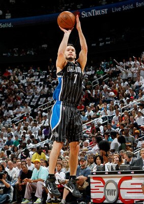 ATLANTA, GA - APRIL 24:  J.J. Redick #7 of the Orlando Magic against the Atlanta Hawks during Game Four of the Eastern Conference Quarterfinals in the 2011 NBA Playoffs at Philips Arena on April 24, 2011 in Atlanta, Georgia.  NOTE TO USER: User expressly 